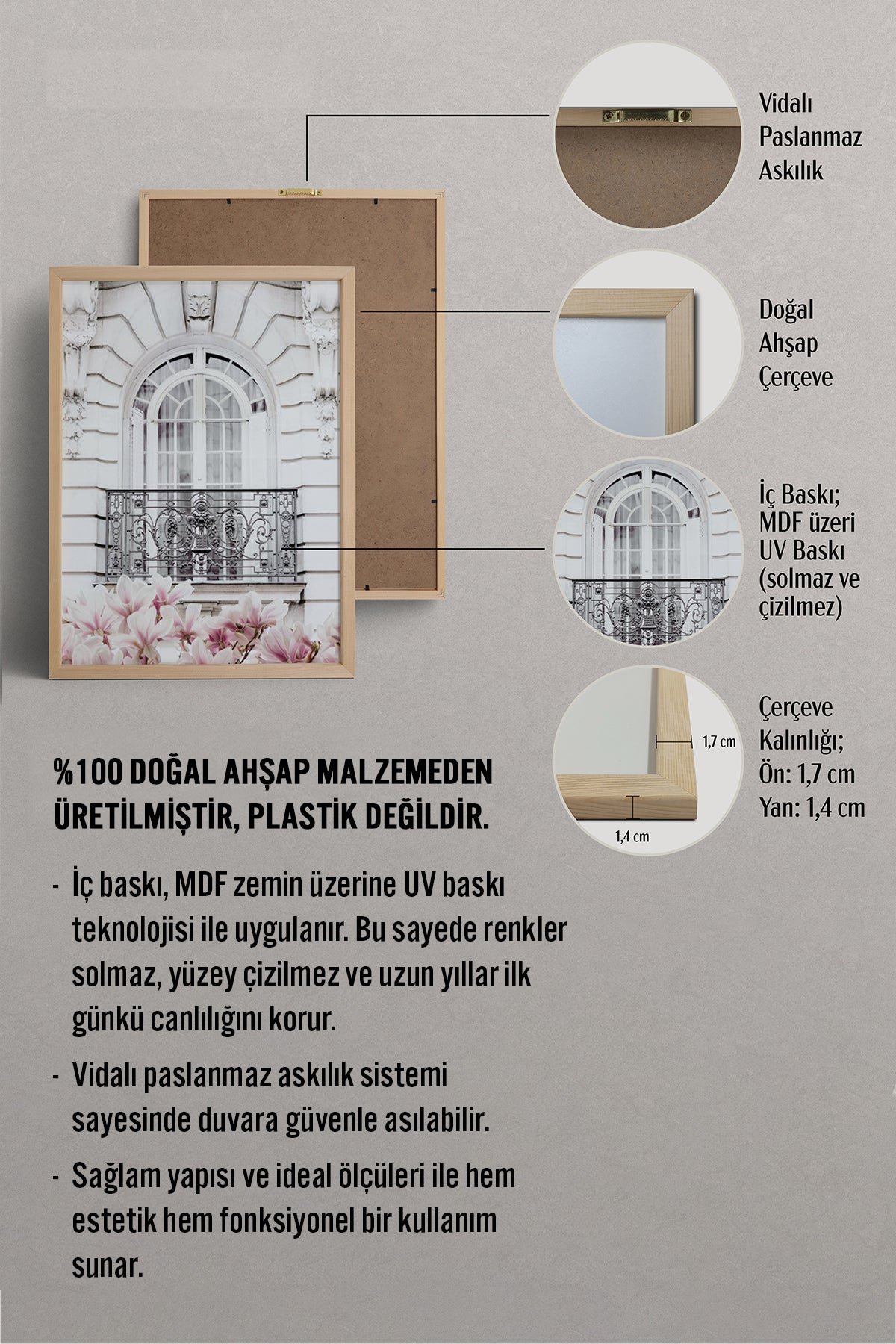 HOMEPACK Ahşap Çerçeveli Tablo Çerçeveli Poster Sanatsal Modern Duvar Dekoru BEK-8194