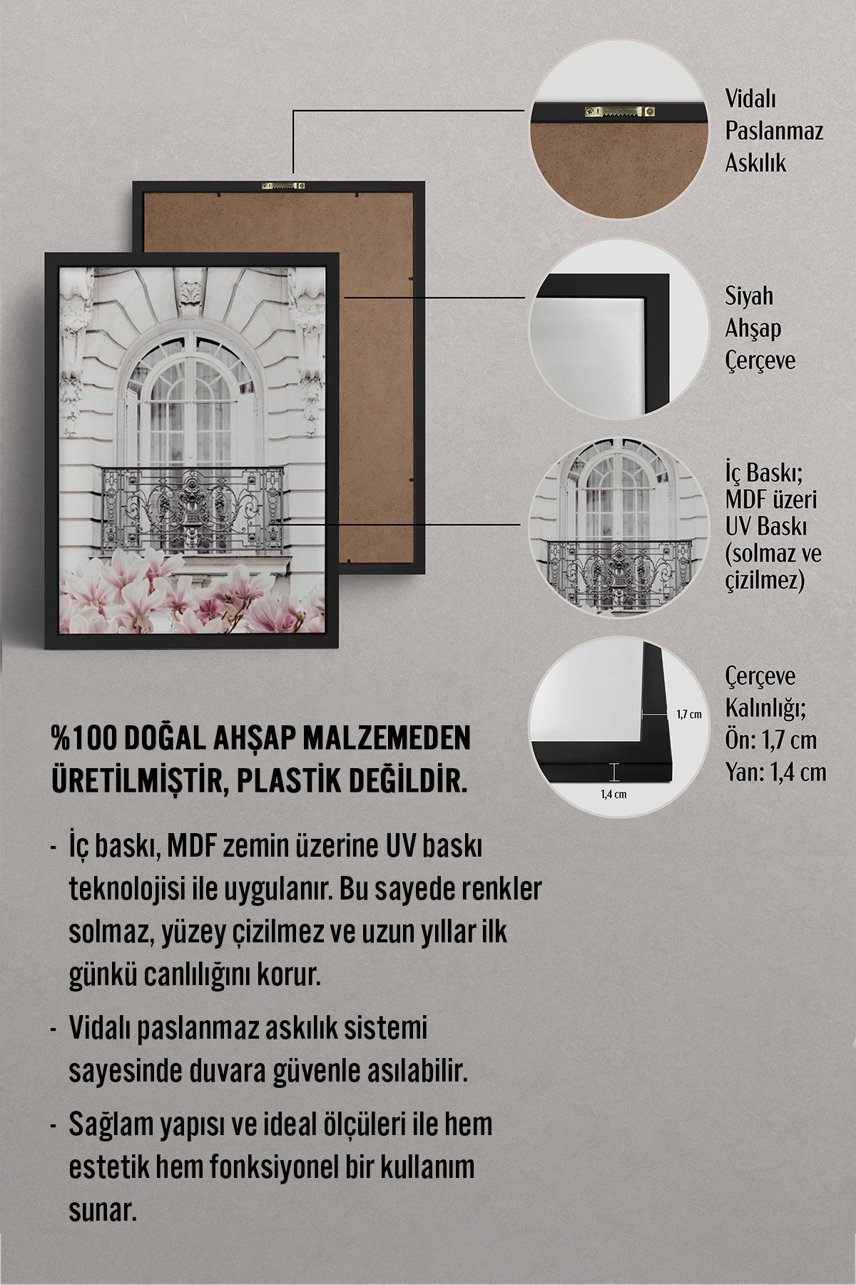 HOMEPACK Ahşap Çerçeveli Tablo Çerçeveli Poster Sanatsal Modern Duvar Dekoru BEK-8194