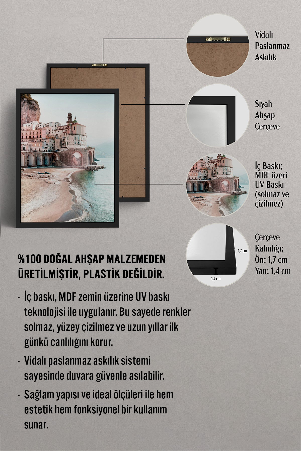 HOMEPACK Ahşap Çerçeveli Tablo Çerçeveli Poster Sanatsal Modern Duvar Dekoru BEK-8197