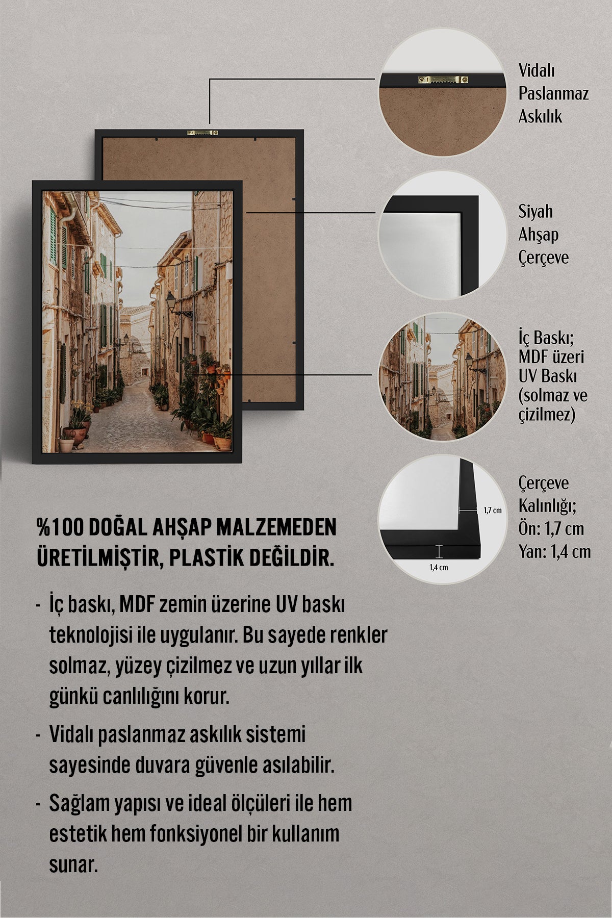 HOMEPACK Ahşap Çerçeveli Tablo Çerçeveli Poster Sanatsal Modern Duvar Dekoru BEK-8211
