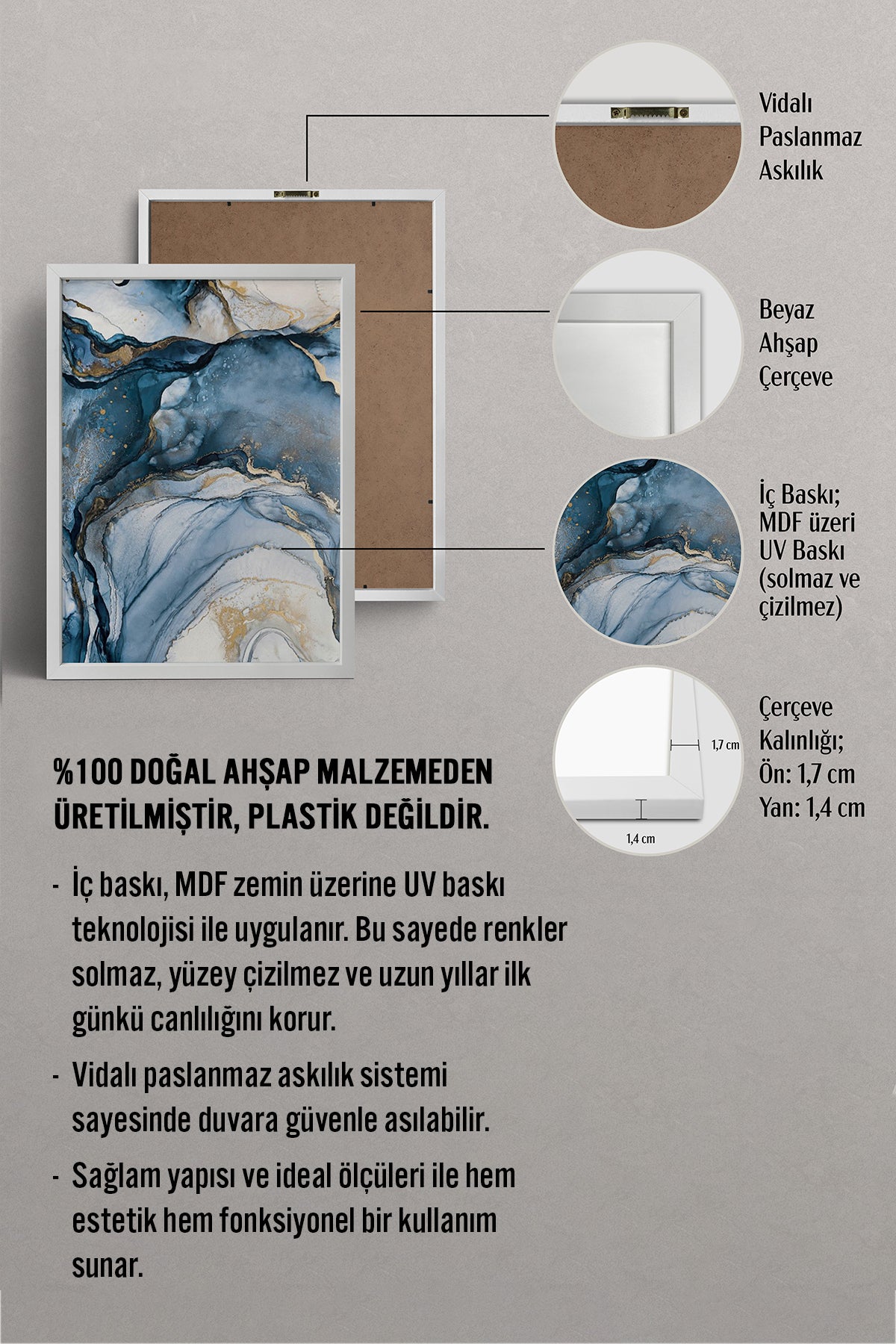 HOMEPACK Ahşap Çerçeveli Tablo Çerçeveli Poster Sanatsal Modern Duvar Dekoru BEK-8214