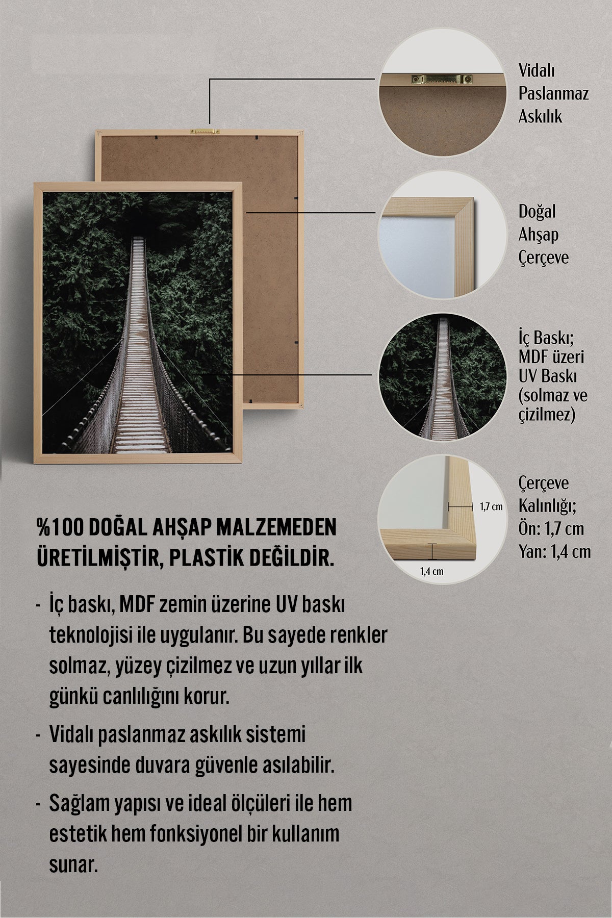 HOMEPACK Ahşap Çerçeveli Tablo Çerçeveli Poster Sanatsal Modern Duvar Dekoru BEK-8218