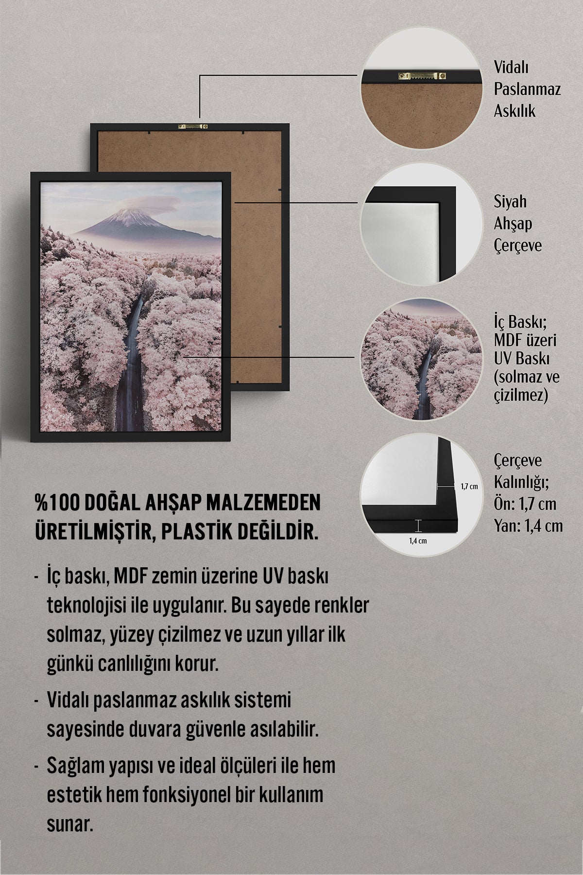 HOMEPACK Ahşap Çerçeveli Tablo Çerçeveli Poster Sanatsal Modern Duvar Dekoru BEK-8227