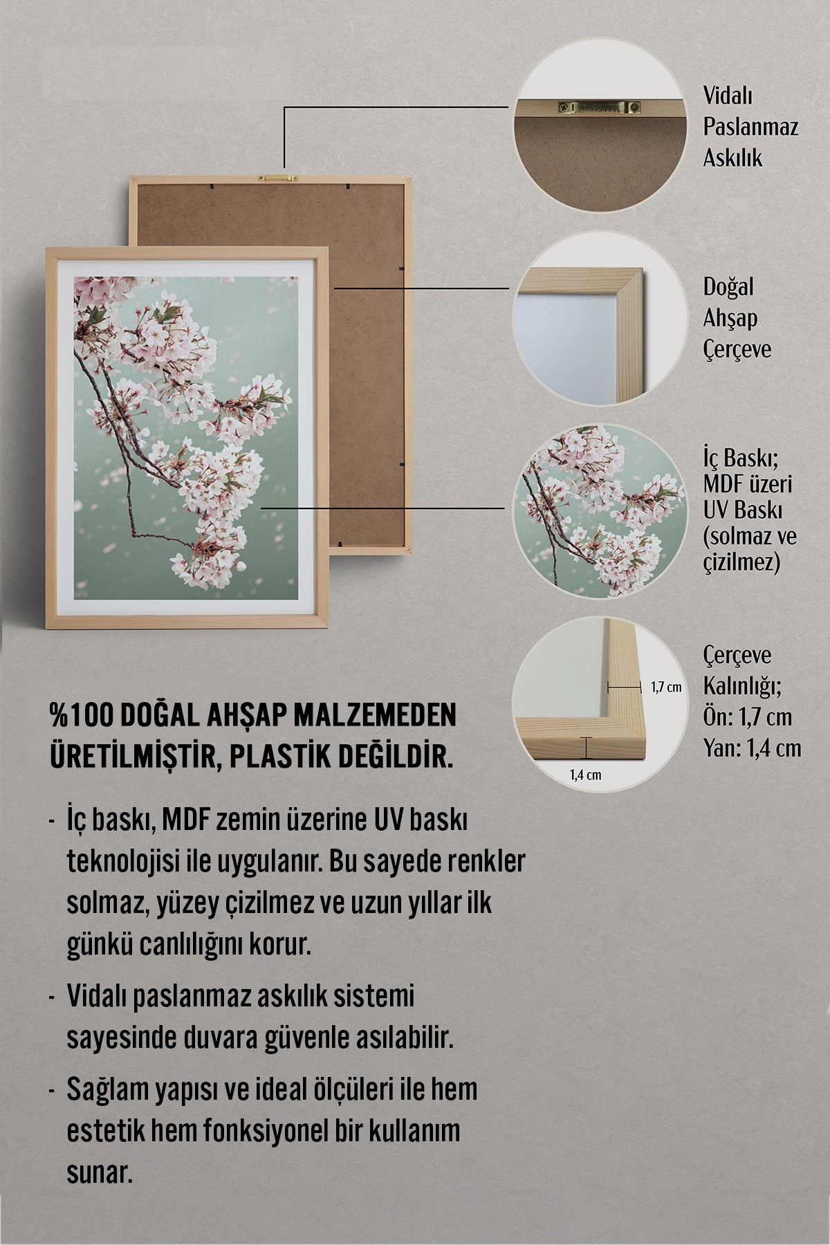 HOMEPACK Ahşap Çerçeveli Tablo Çerçeveli Poster Sanatsal Modern Duvar Dekoru BEK-8230