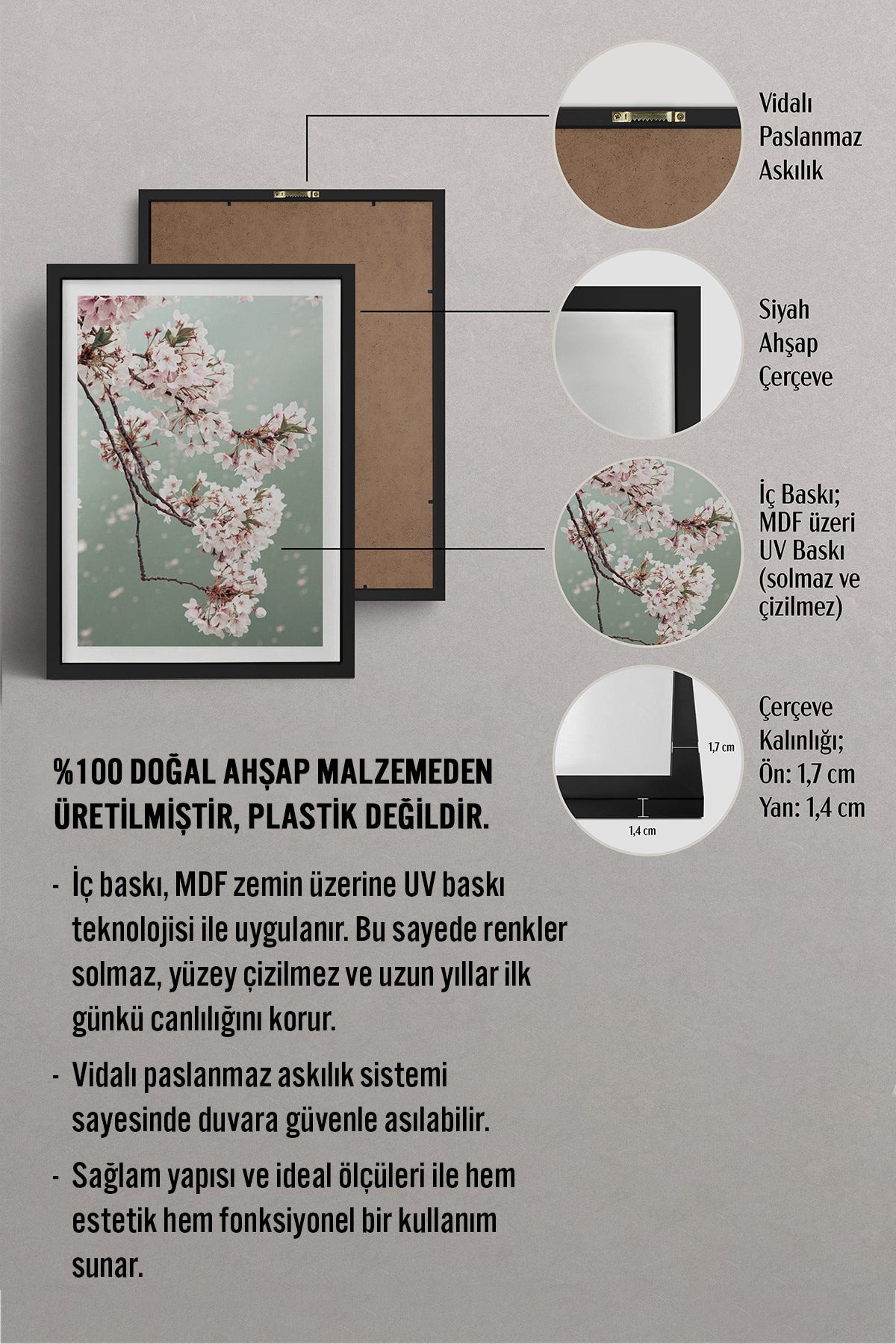 HOMEPACK Ahşap Çerçeveli Tablo Çerçeveli Poster Sanatsal Modern Duvar Dekoru BEK-8230