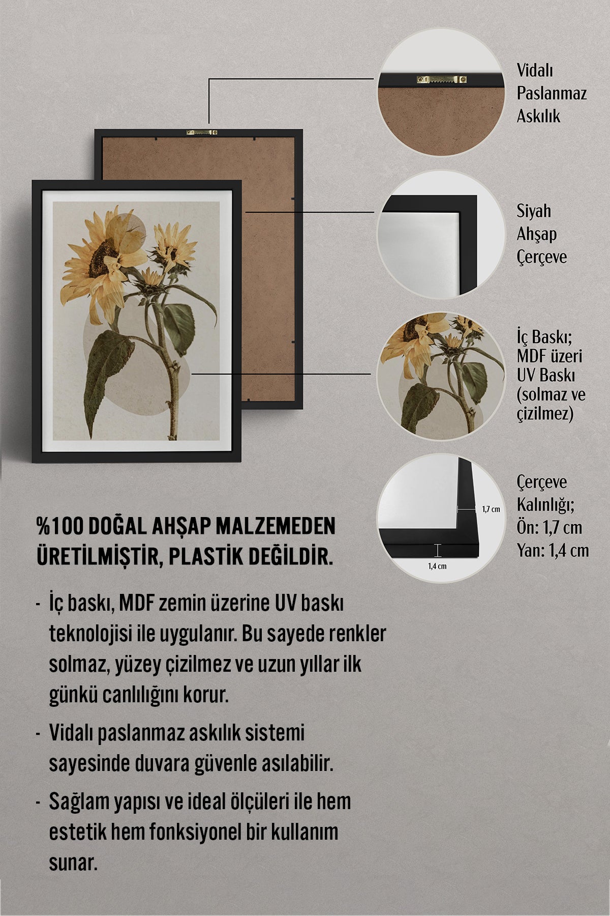 HOMEPACK Ahşap Çerçeveli Tablo Çerçeveli Poster Sanatsal Modern Duvar Dekoru BEK-8231