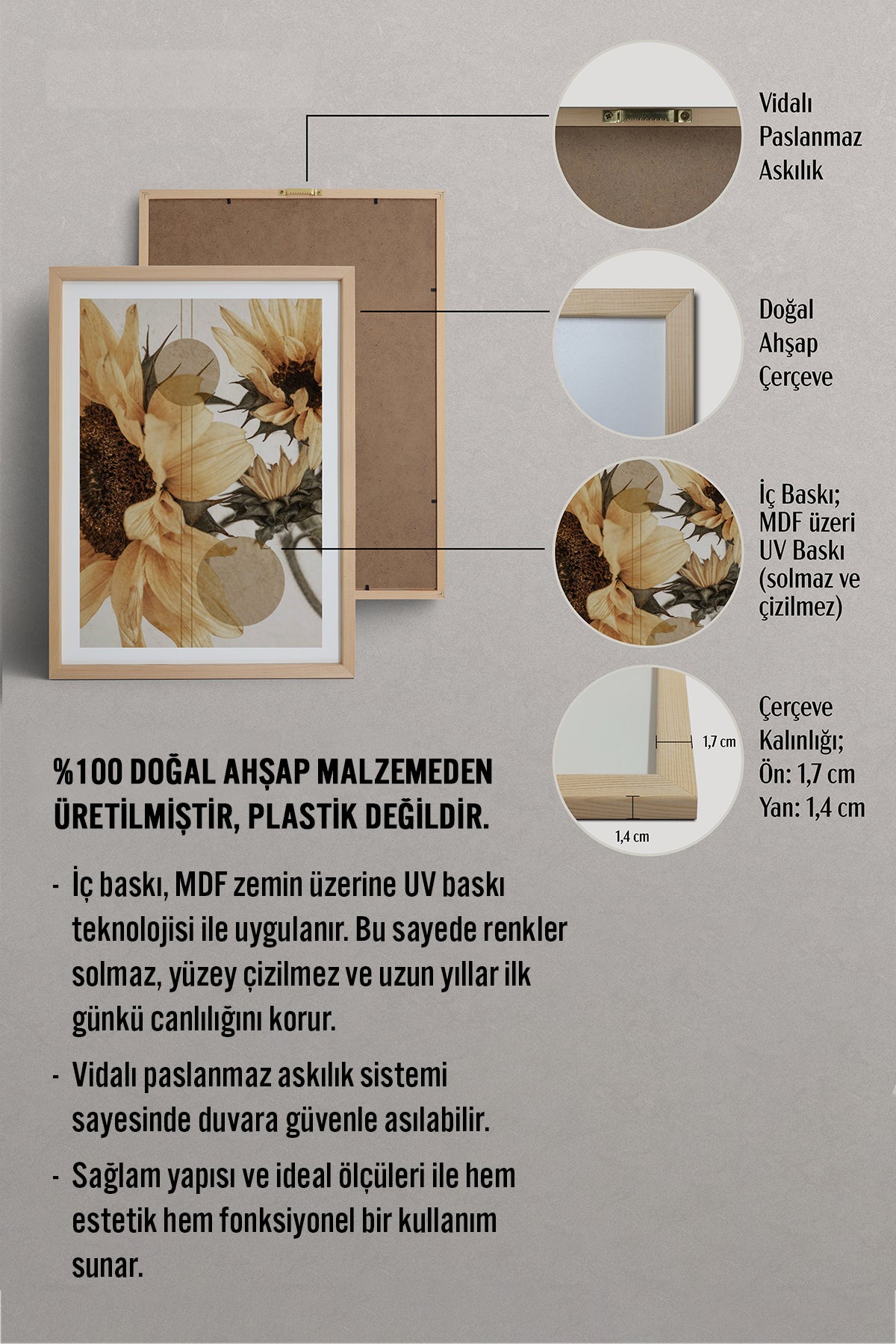 HOMEPACK Ahşap Çerçeveli Tablo Çerçeveli Poster Sanatsal Modern Duvar Dekoru BEK-8232