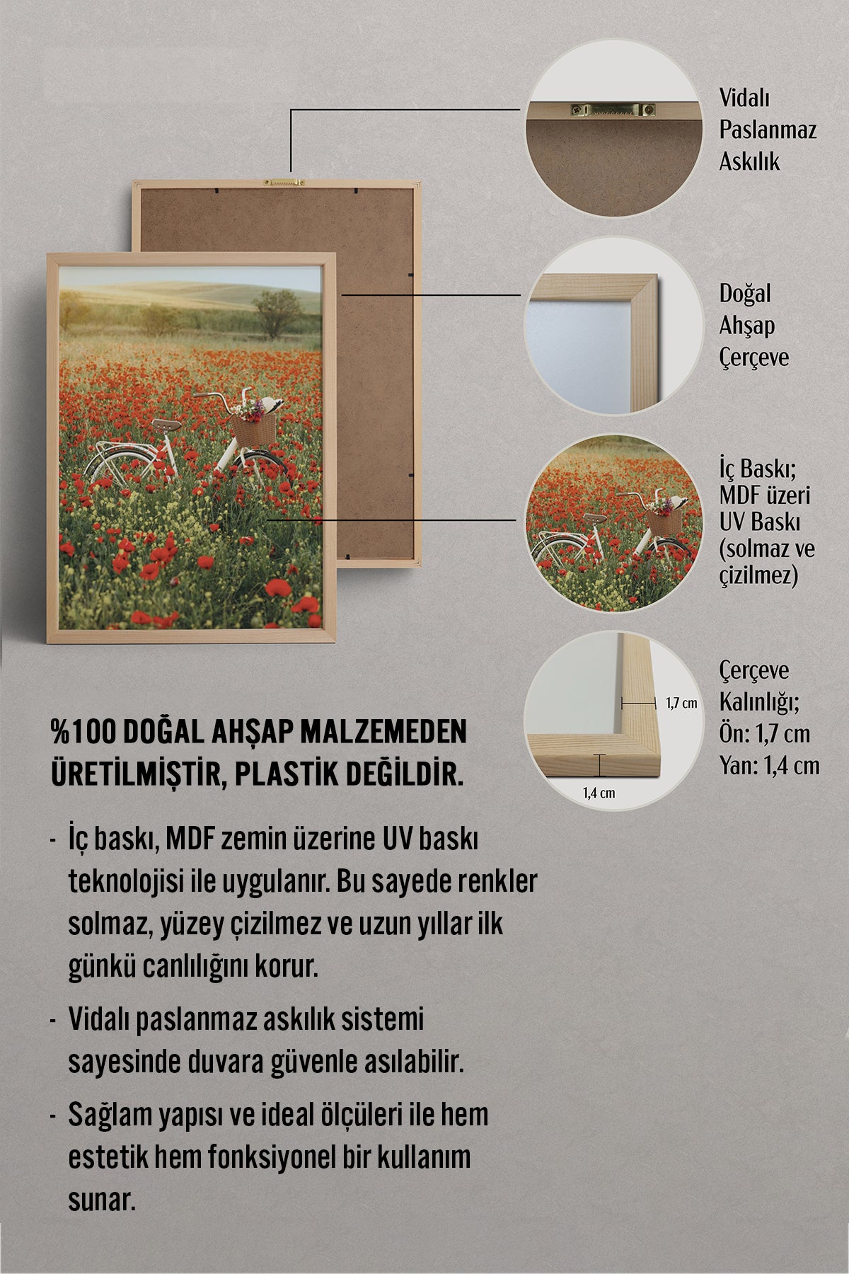 HOMEPACK Ahşap Çerçeveli Tablo Çerçeveli Poster Sanatsal Modern Duvar Dekoru BEK-8234