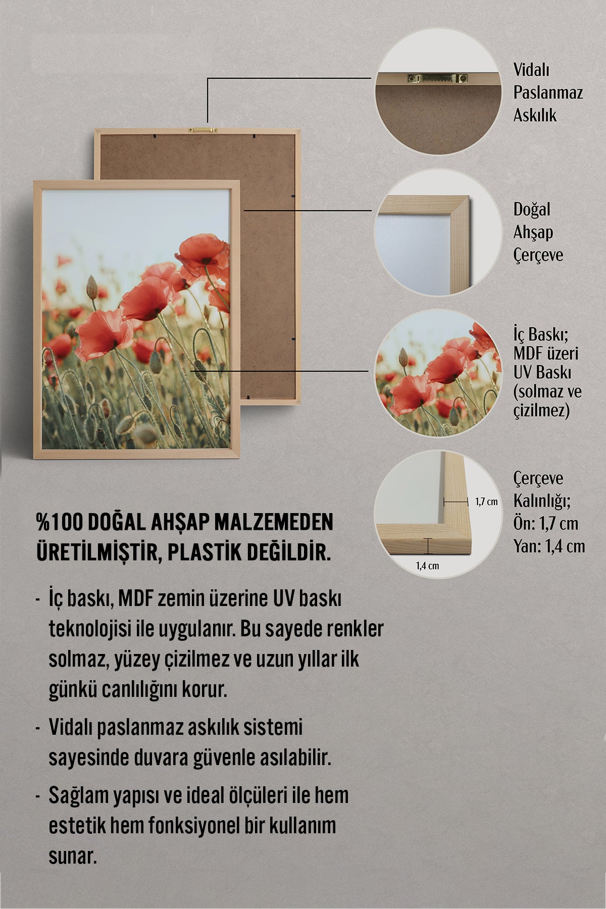 HOMEPACK Ahşap Çerçeveli Tablo Çerçeveli Poster Sanatsal Modern Duvar Dekoru BEK-8235
