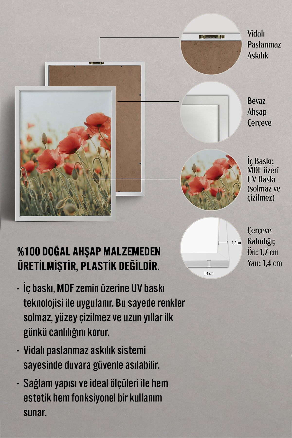 HOMEPACK Ahşap Çerçeveli Tablo Çerçeveli Poster Sanatsal Modern Duvar Dekoru BEK-8235