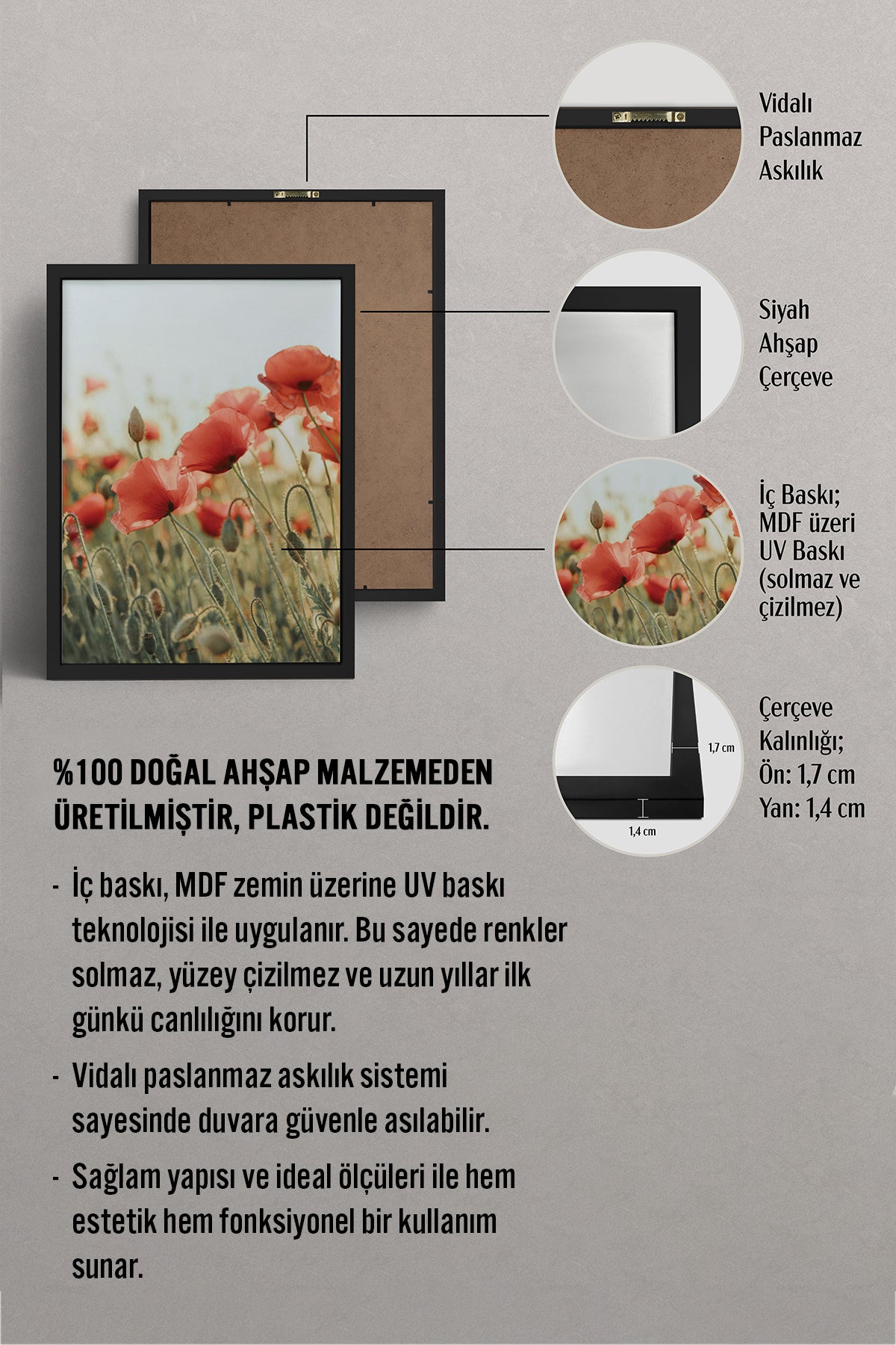 HOMEPACK Ahşap Çerçeveli Tablo Çerçeveli Poster Sanatsal Modern Duvar Dekoru BEK-8235
