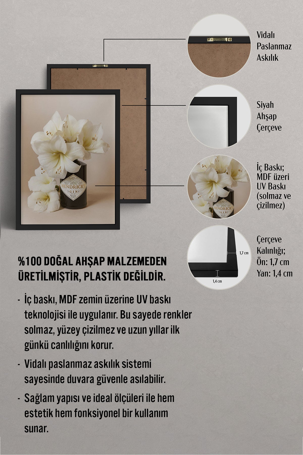 HOMEPACK Ahşap Çerçeveli Tablo Çerçeveli Poster Sanatsal Modern Duvar Dekoru BEK-8245