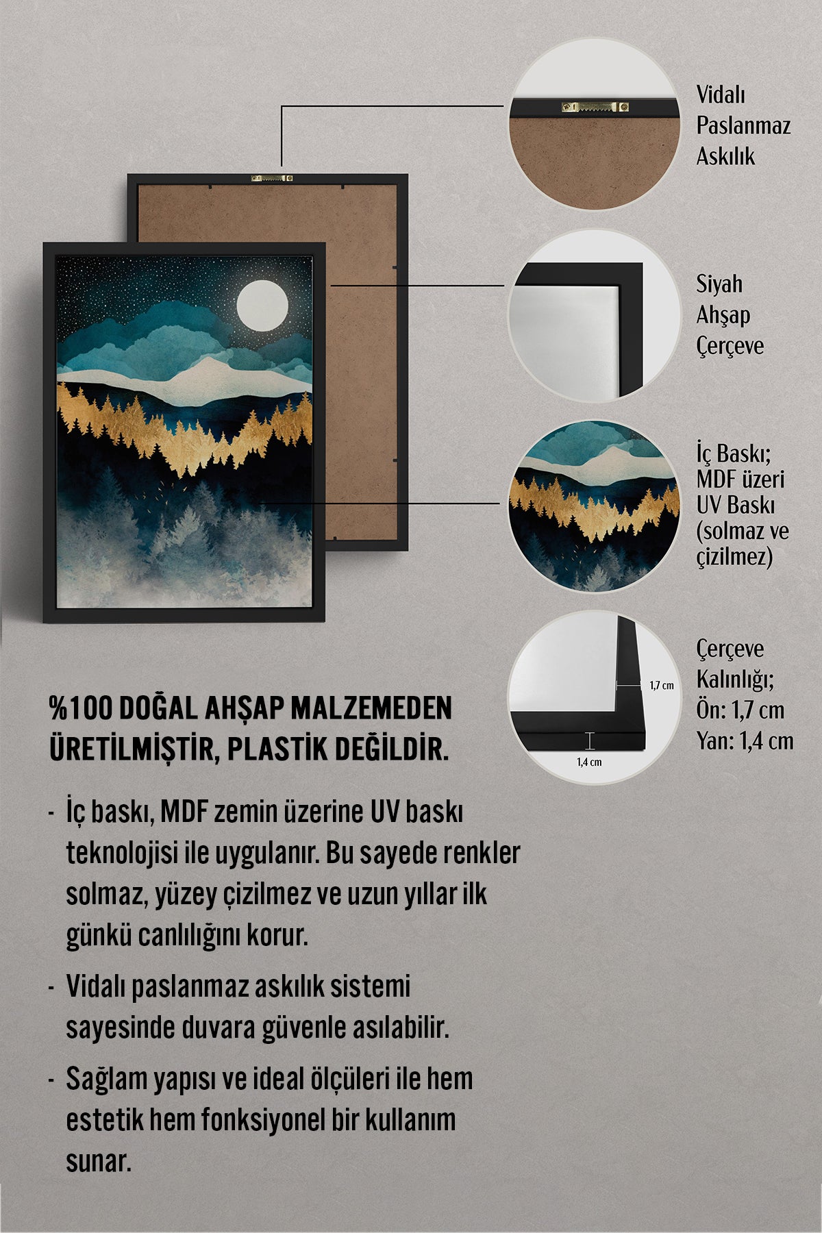 HOMEPACK Ahşap Çerçeveli Tablo Çerçeveli Poster Sanatsal Modern Duvar Dekoru BEK-8247