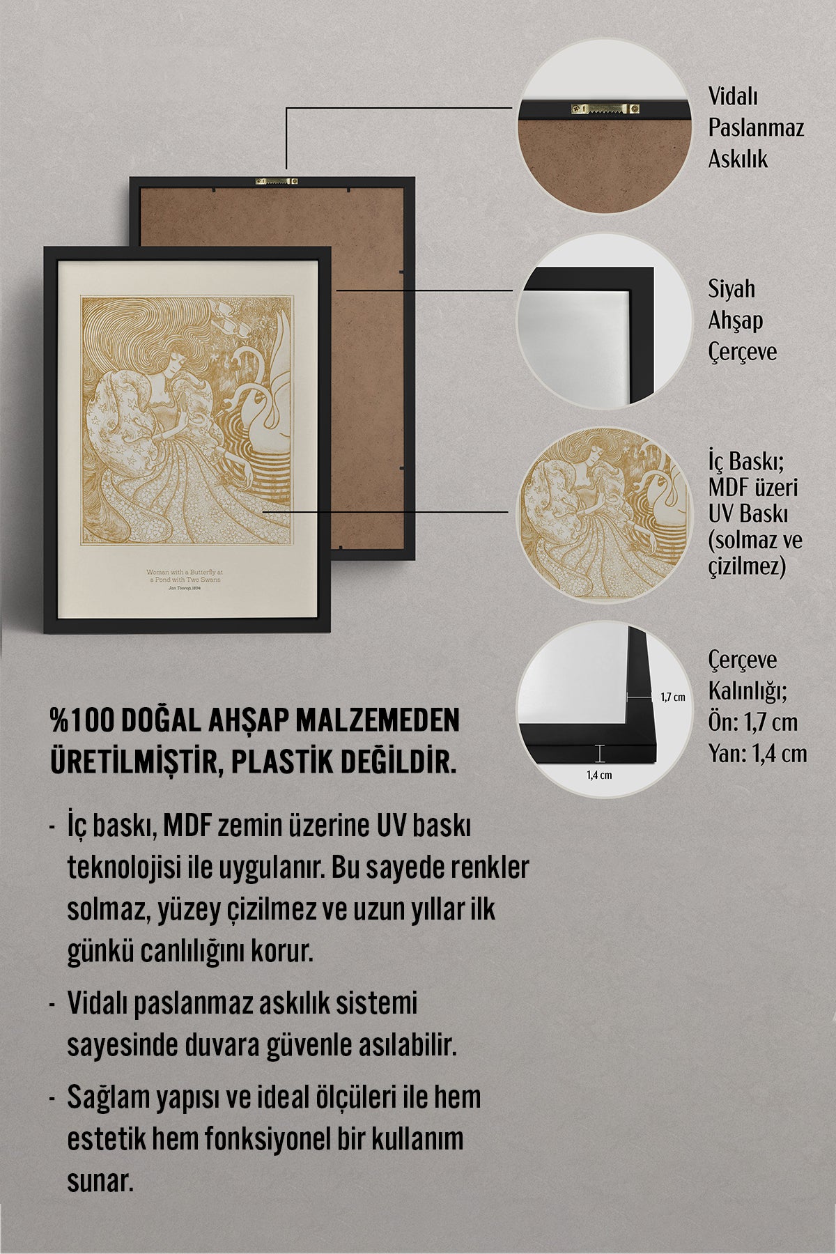 HOMEPACK Ahşap Çerçeveli Tablo Çerçeveli Poster Sanatsal Modern Duvar Dekoru BEK-8250