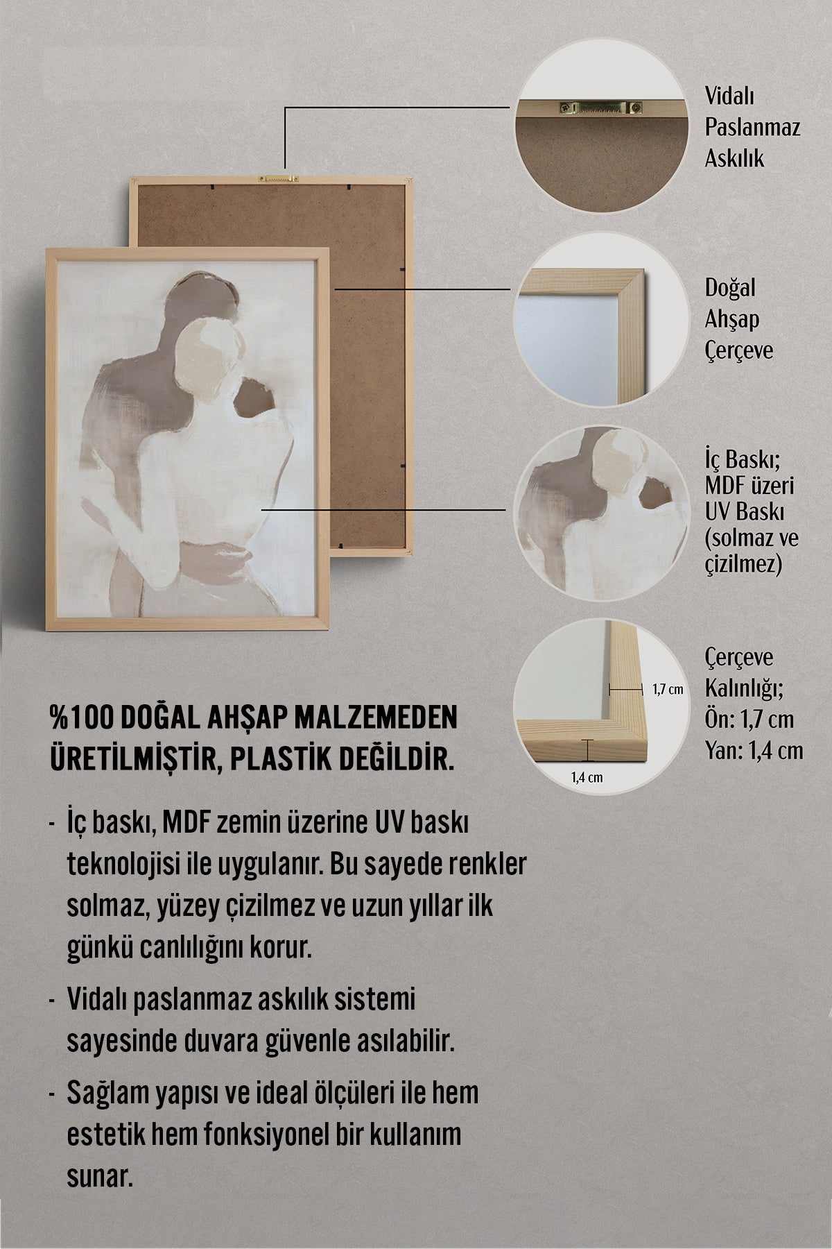 HOMEPACK Ahşap Çerçeveli Tablo Çerçeveli Poster Sanatsal Modern Duvar Dekoru BEK-8254