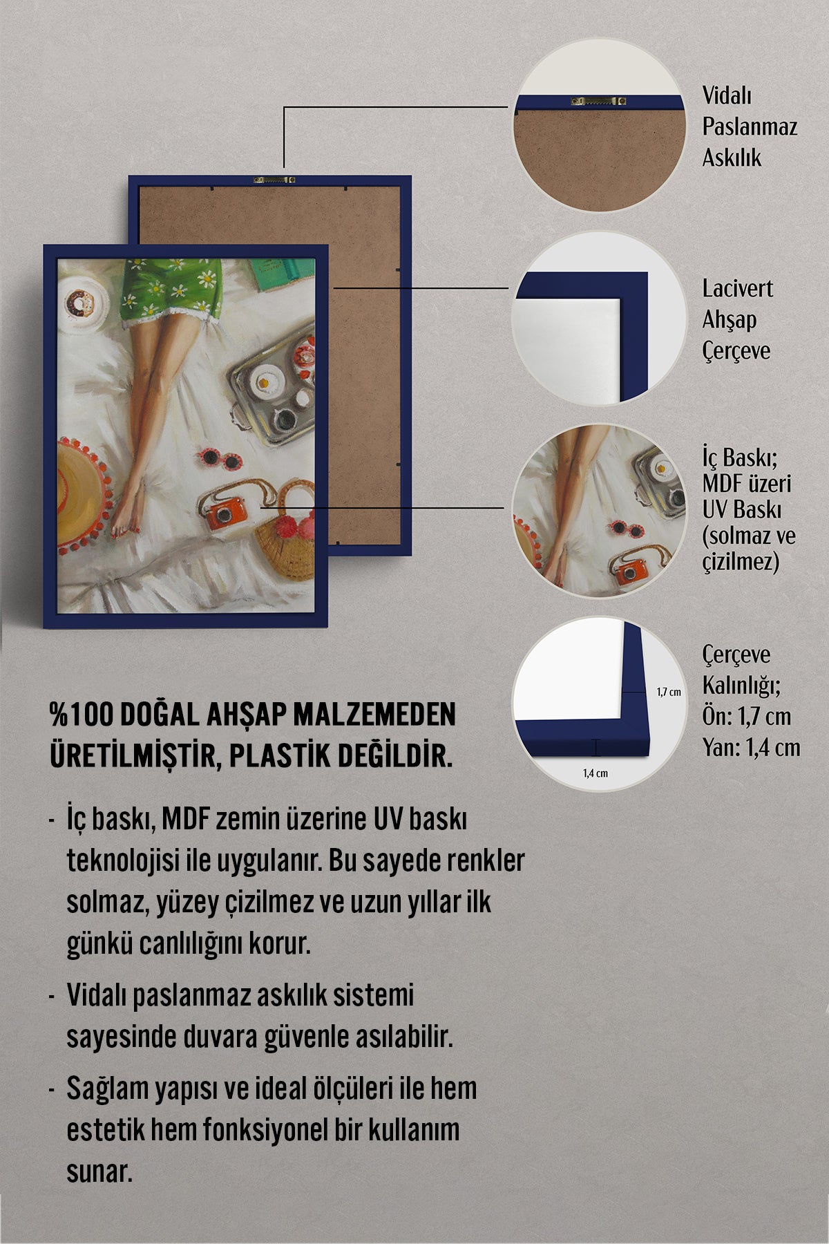 HOMEPACK Ahşap Çerçeveli Tablo Çerçeveli Poster Sanatsal Modern Duvar Dekoru BEK-8255