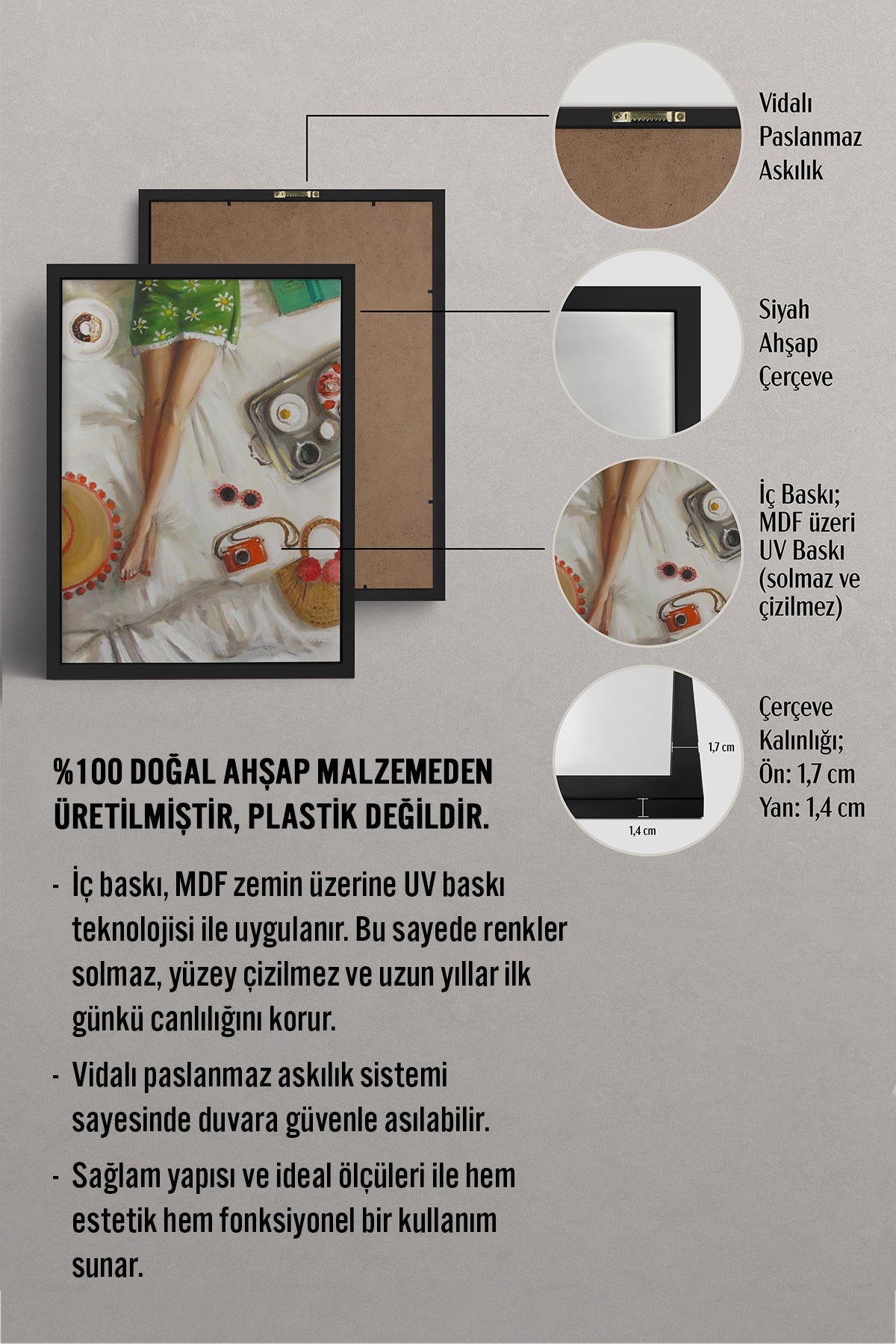 HOMEPACK Ahşap Çerçeveli Tablo Çerçeveli Poster Sanatsal Modern Duvar Dekoru BEK-8255