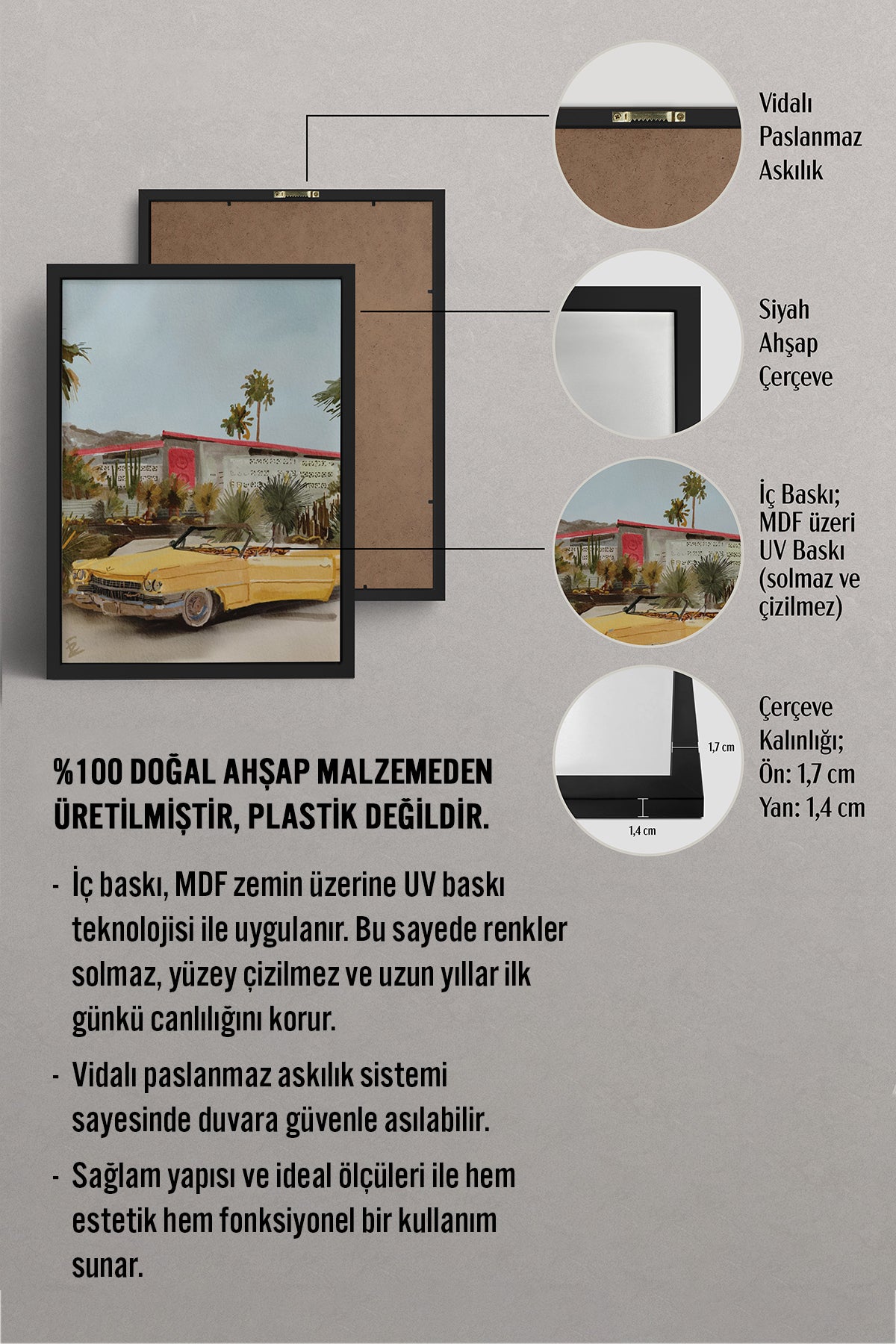 HOMEPACK Ahşap Çerçeveli Tablo Çerçeveli Poster Sanatsal Modern Duvar Dekoru BEK-8256
