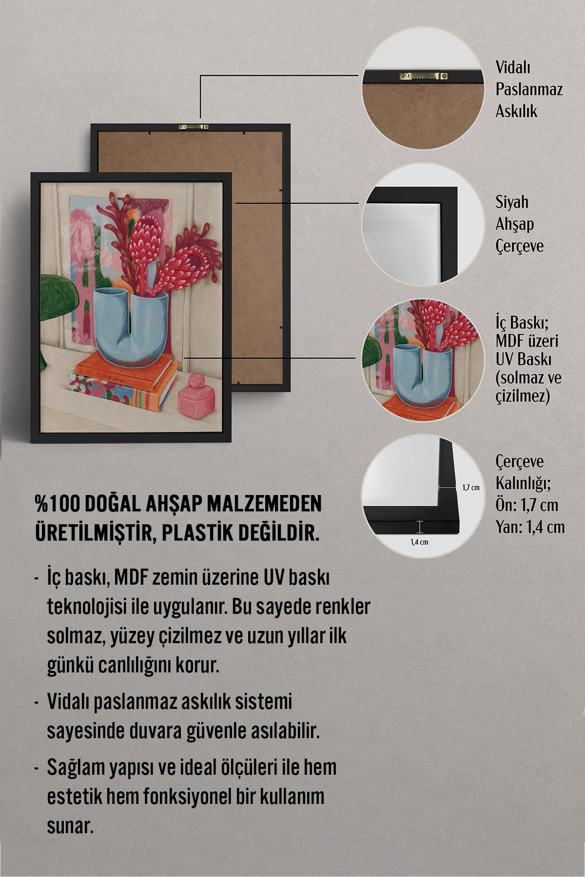 HOMEPACK Ahşap Çerçeveli Tablo Çerçeveli Poster Sanatsal Modern Duvar Dekoru BEK-8257
