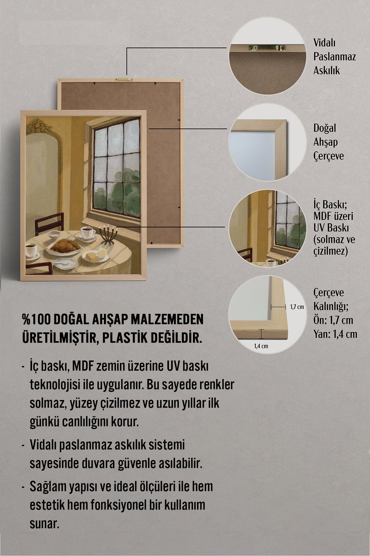 HOMEPACK Ahşap Çerçeveli Tablo Çerçeveli Poster Sanatsal Modern Duvar Dekoru BEK-8258