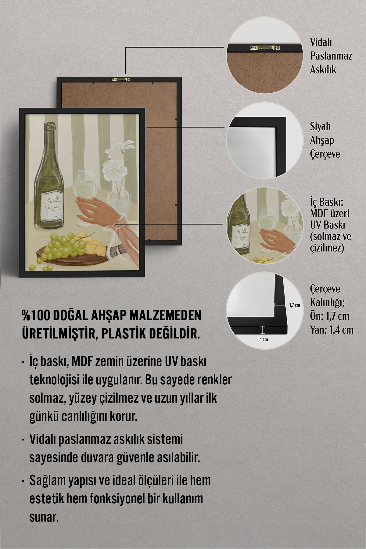 HOMEPACK Ahşap Çerçeveli Tablo Çerçeveli Poster Sanatsal Modern Duvar Dekoru BEK-8262