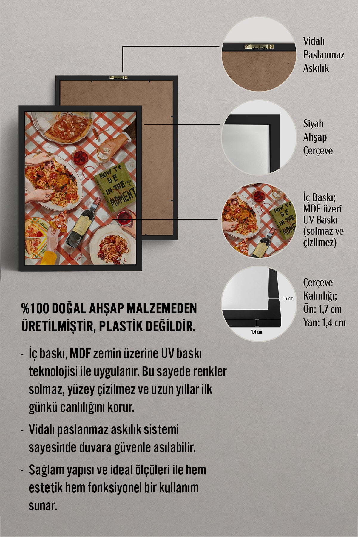 HOMEPACK Ahşap Çerçeveli Tablo Çerçeveli Poster Sanatsal Modern Duvar Dekoru BEK-8264