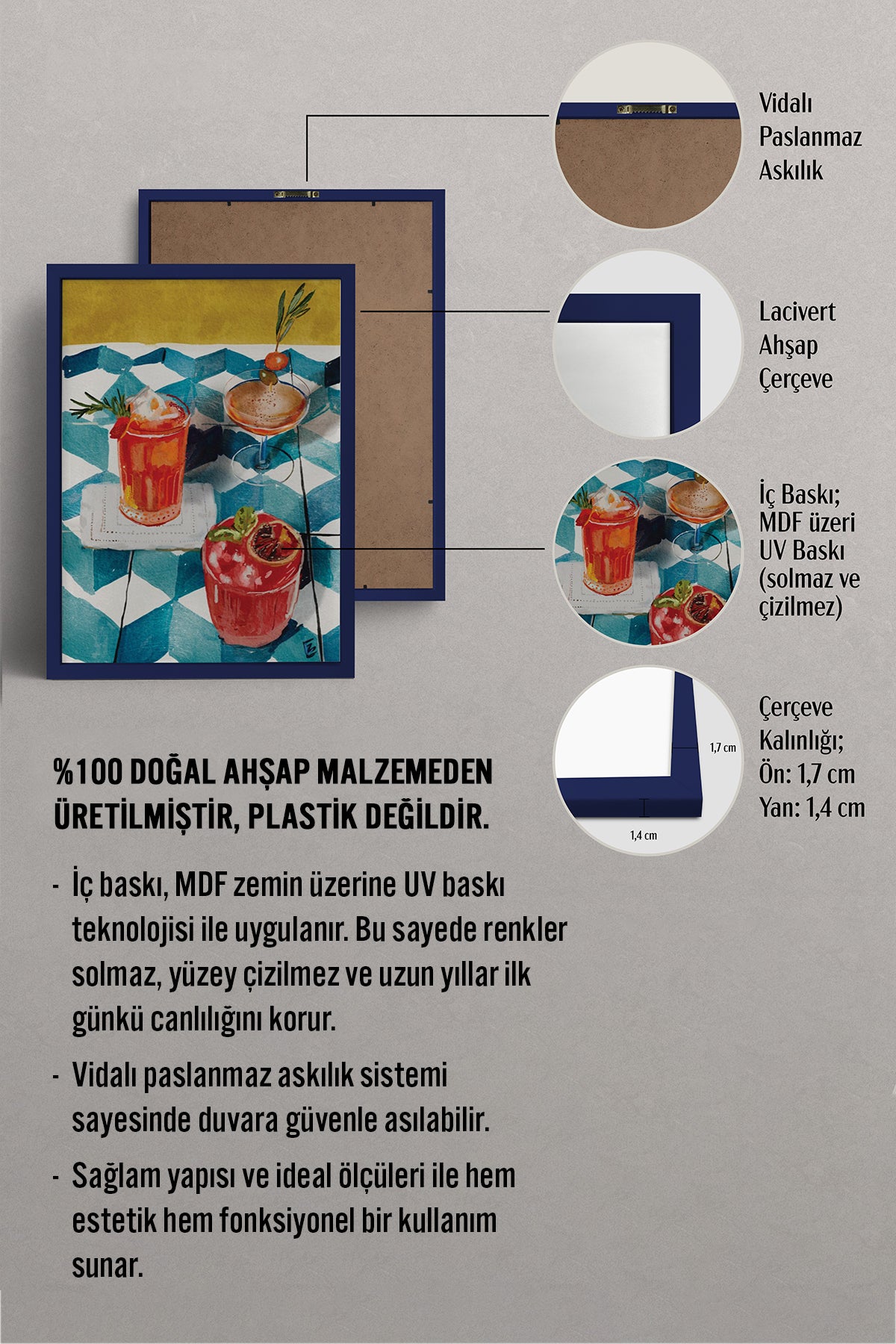 HOMEPACK Ahşap Çerçeveli Tablo Çerçeveli Poster Sanatsal Modern Duvar Dekoru BEK-8265