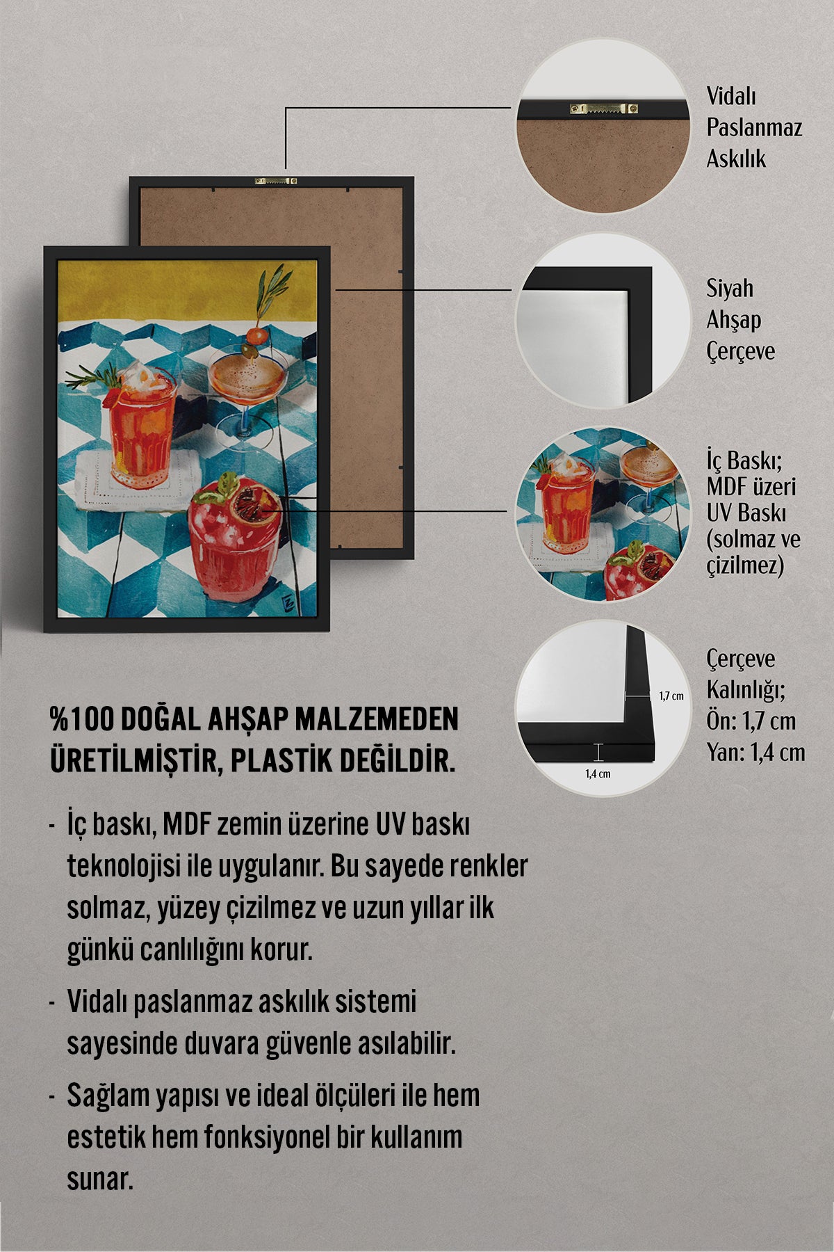 HOMEPACK Ahşap Çerçeveli Tablo Çerçeveli Poster Sanatsal Modern Duvar Dekoru BEK-8265
