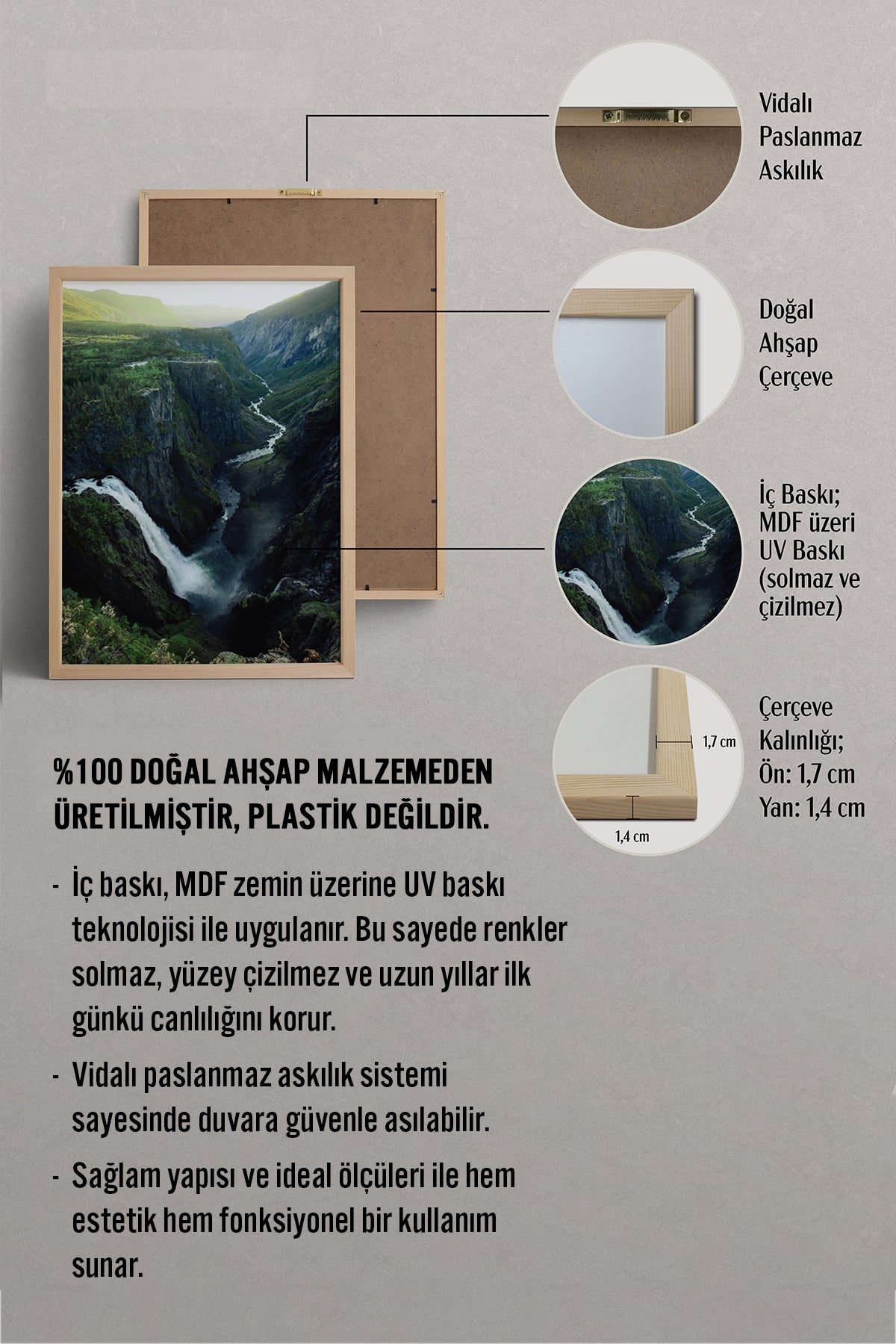 HOMEPACK Ahşap Çerçeveli Tablo Çerçeveli Poster Sanatsal Modern Duvar Dekoru BEK-8267