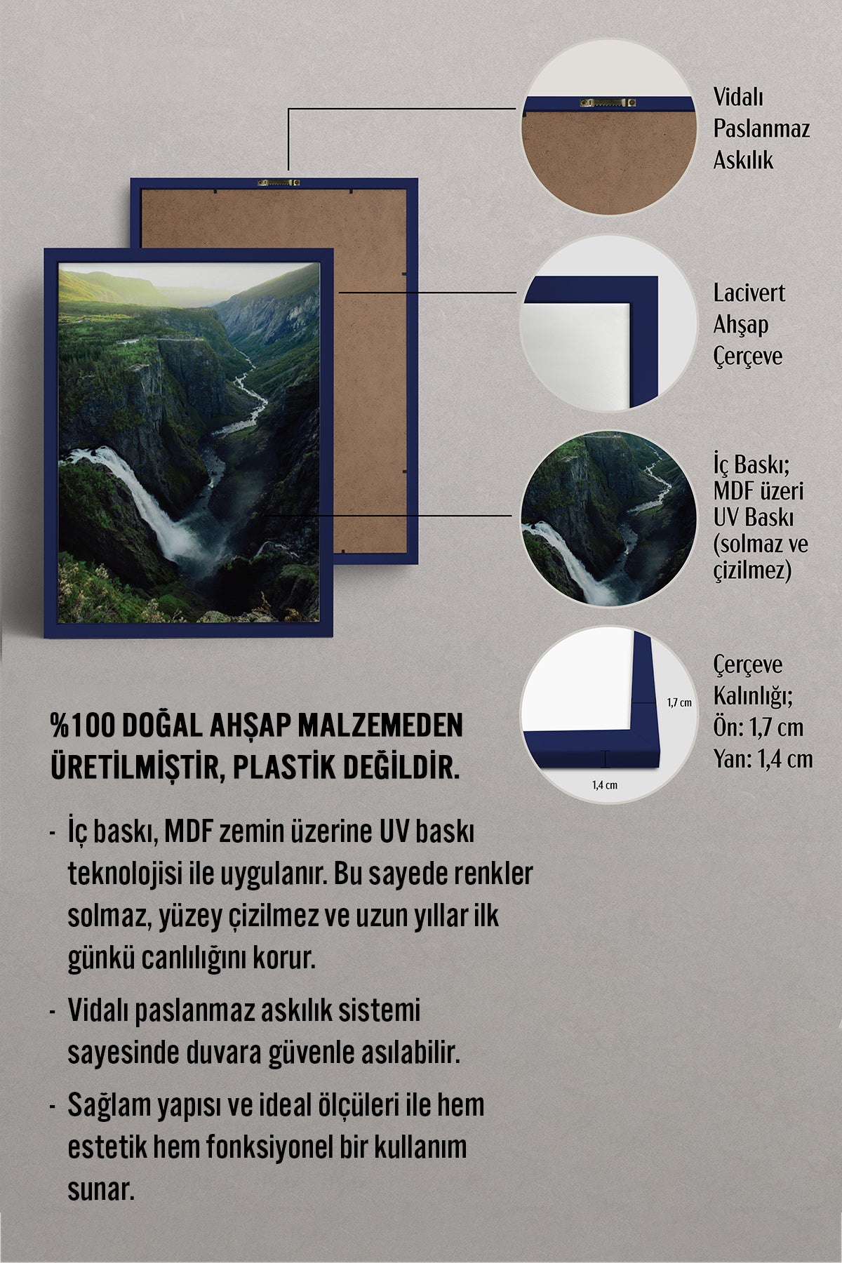 HOMEPACK Ahşap Çerçeveli Tablo Çerçeveli Poster Sanatsal Modern Duvar Dekoru BEK-8267