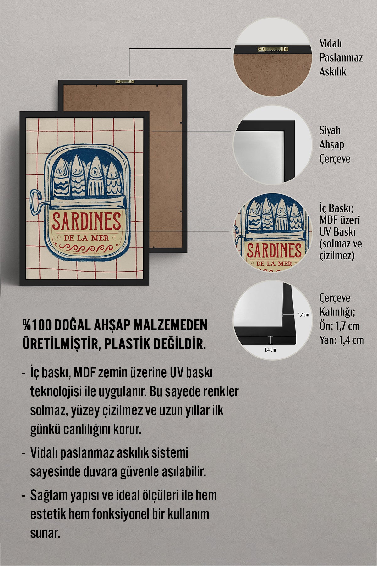 HOMEPACK Ahşap Çerçeveli Tablo Çerçeveli Poster Sanatsal Modern Duvar Dekoru BEK-8272