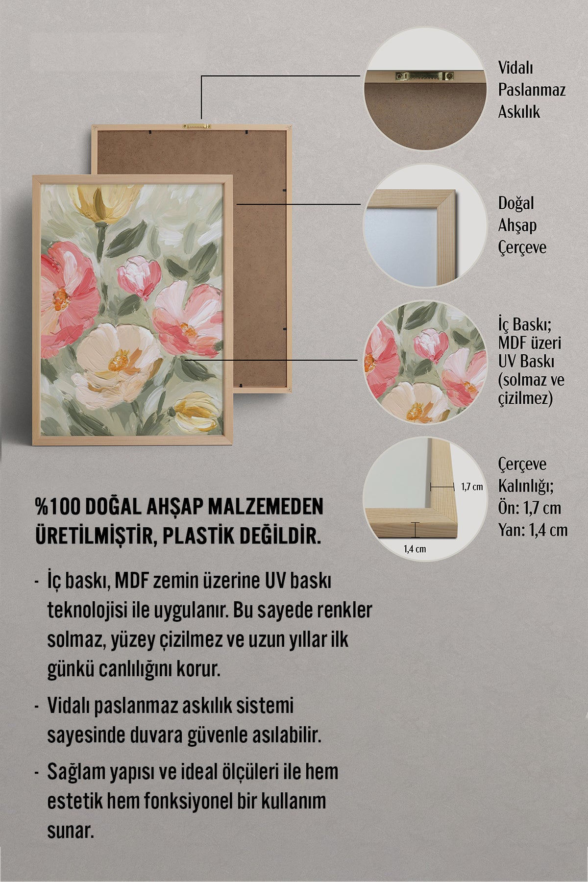 HOMEPACK Ahşap Çerçeveli Tablo Çerçeveli Poster Sanatsal Modern Duvar Dekoru BEK-8273