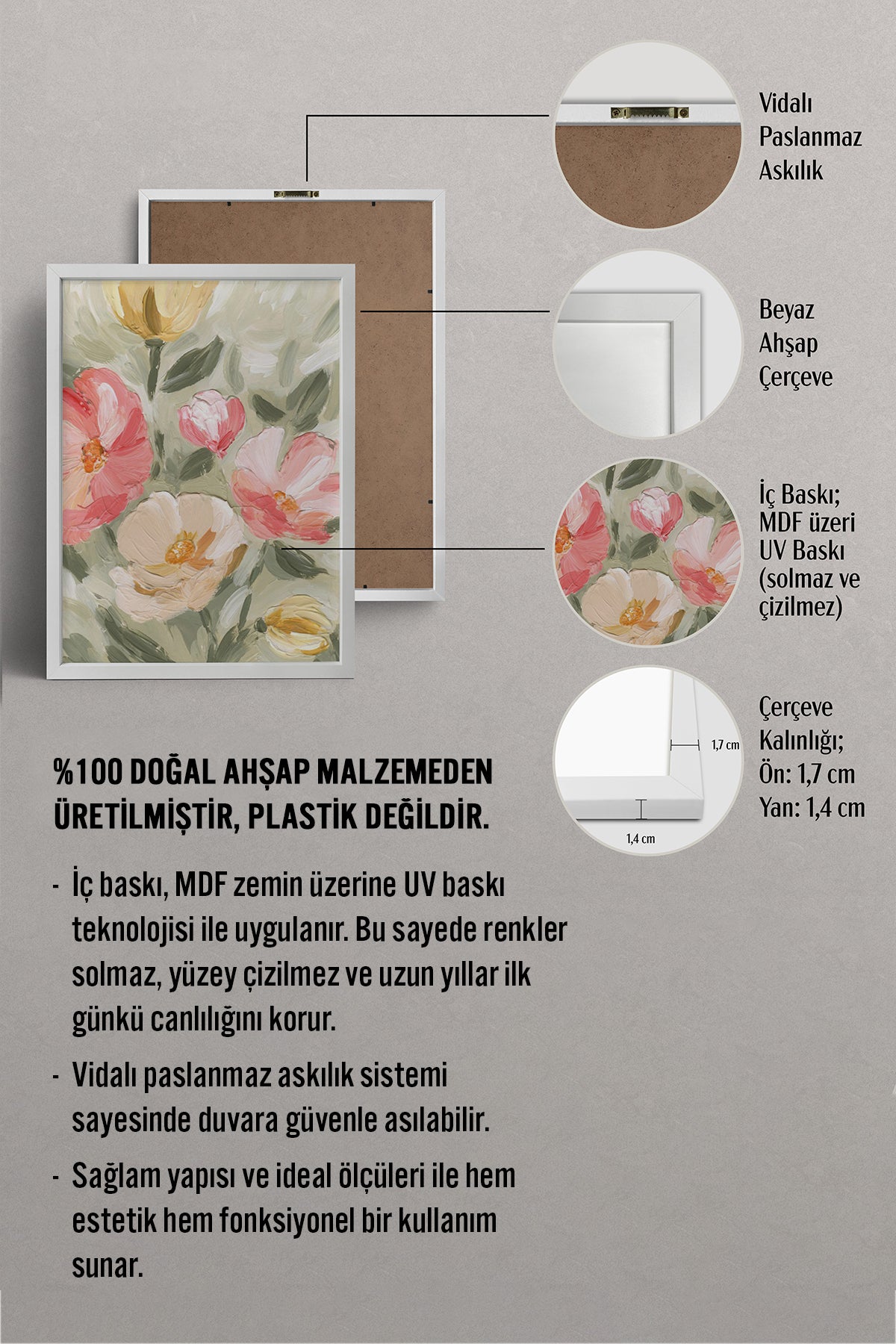 HOMEPACK Ahşap Çerçeveli Tablo Çerçeveli Poster Sanatsal Modern Duvar Dekoru BEK-8273