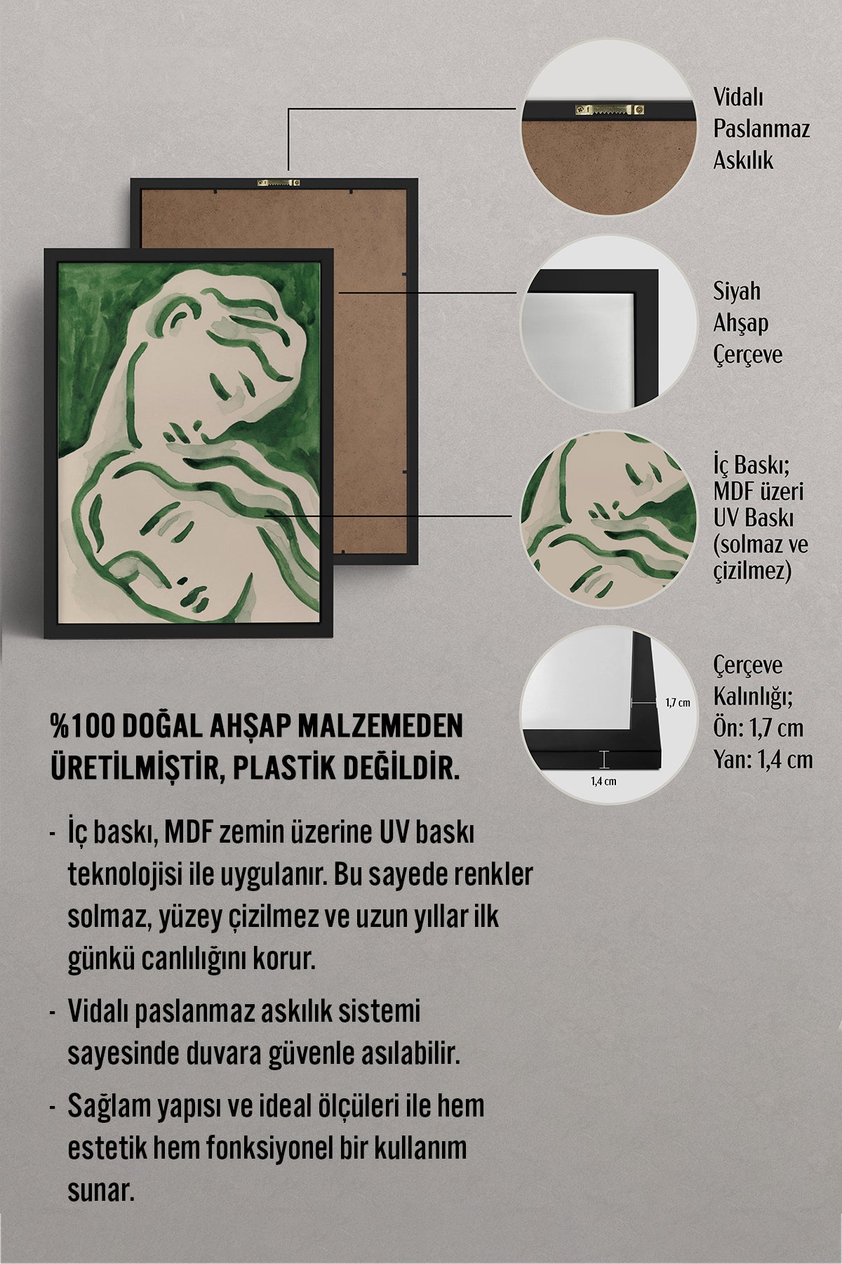HOMEPACK Ahşap Çerçeveli Tablo Çerçeveli Poster Sanatsal Modern Duvar Dekoru BEK-8277