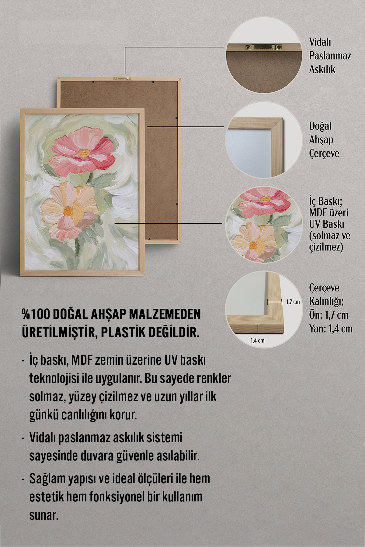 HOMEPACK Ahşap Çerçeveli Tablo Çerçeveli Poster Sanatsal Modern Duvar Dekoru BEK-8278