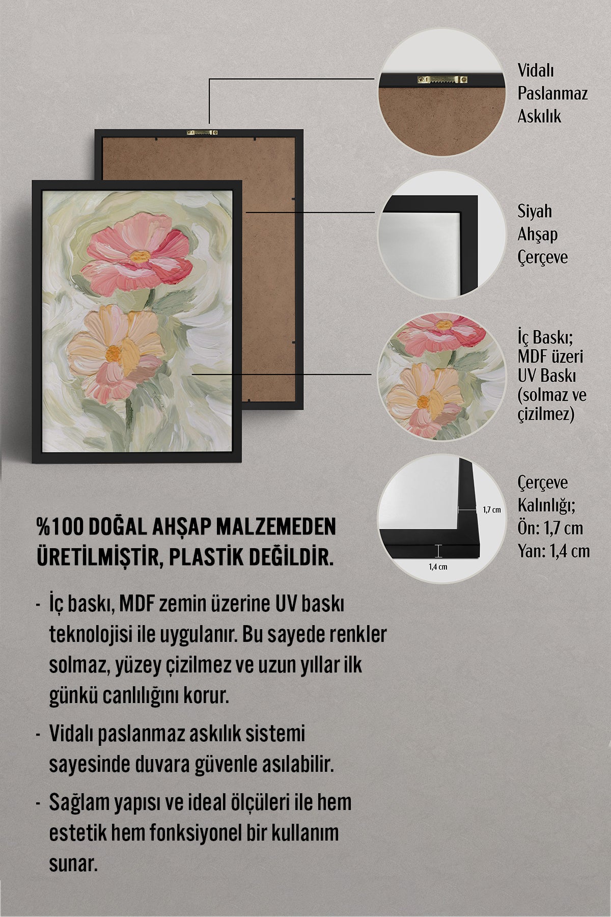 HOMEPACK Ahşap Çerçeveli Tablo Çerçeveli Poster Sanatsal Modern Duvar Dekoru BEK-8278