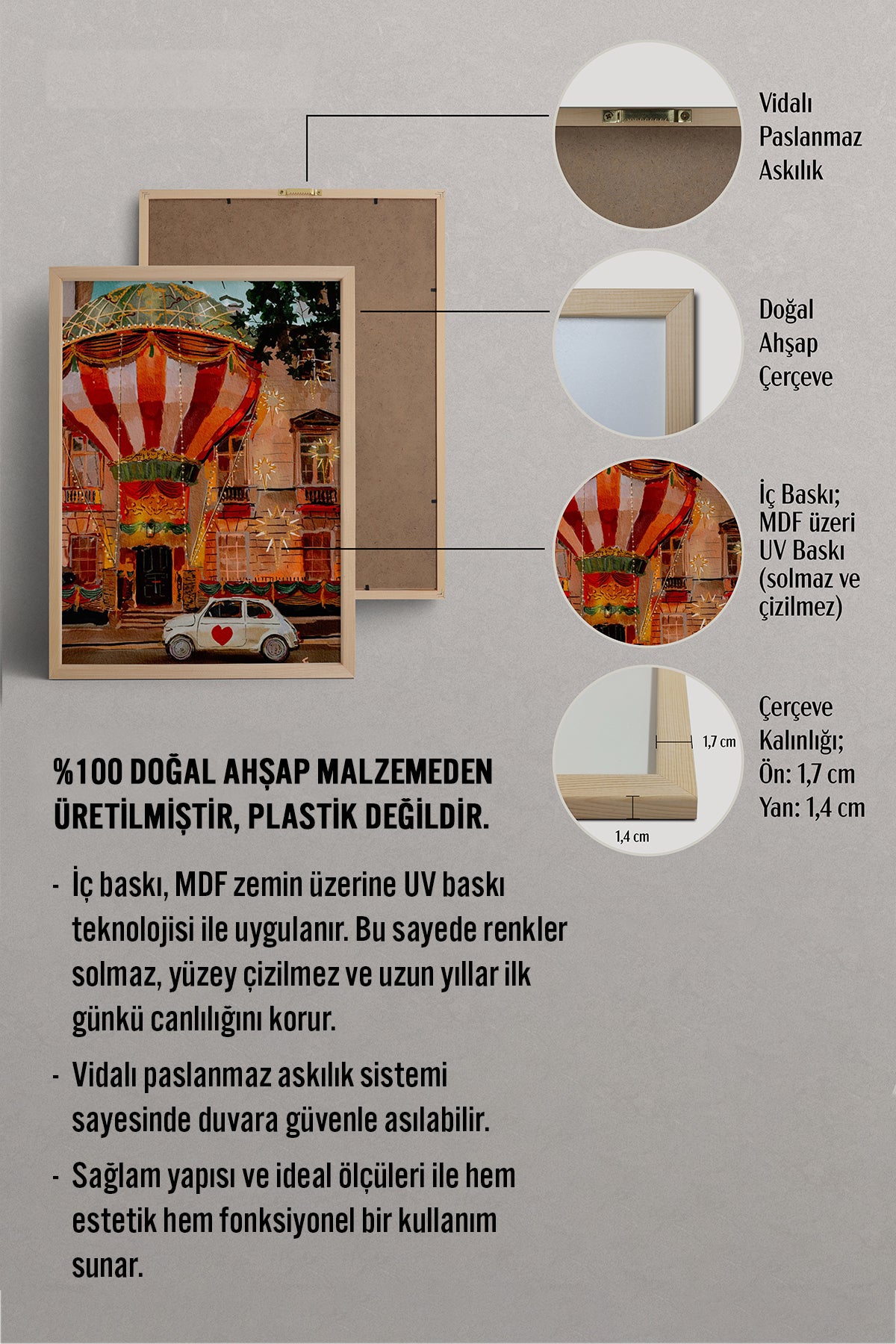 HOMEPACK Ahşap Çerçeveli Tablo Çerçeveli Poster Sanatsal Modern Duvar Dekoru BEK-8280