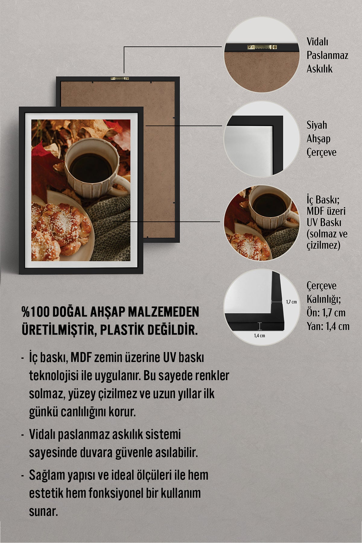 HOMEPACK Ahşap Çerçeveli Tablo Çerçeveli Poster Sanatsal Modern Duvar Dekoru BEK-8286