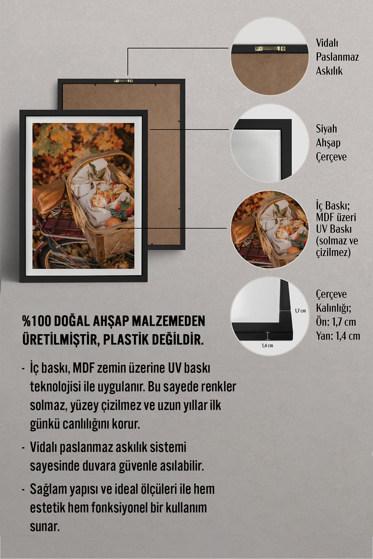 HOMEPACK Ahşap Çerçeveli Tablo Çerçeveli Poster Sanatsal Modern Duvar Dekoru BEK-8289