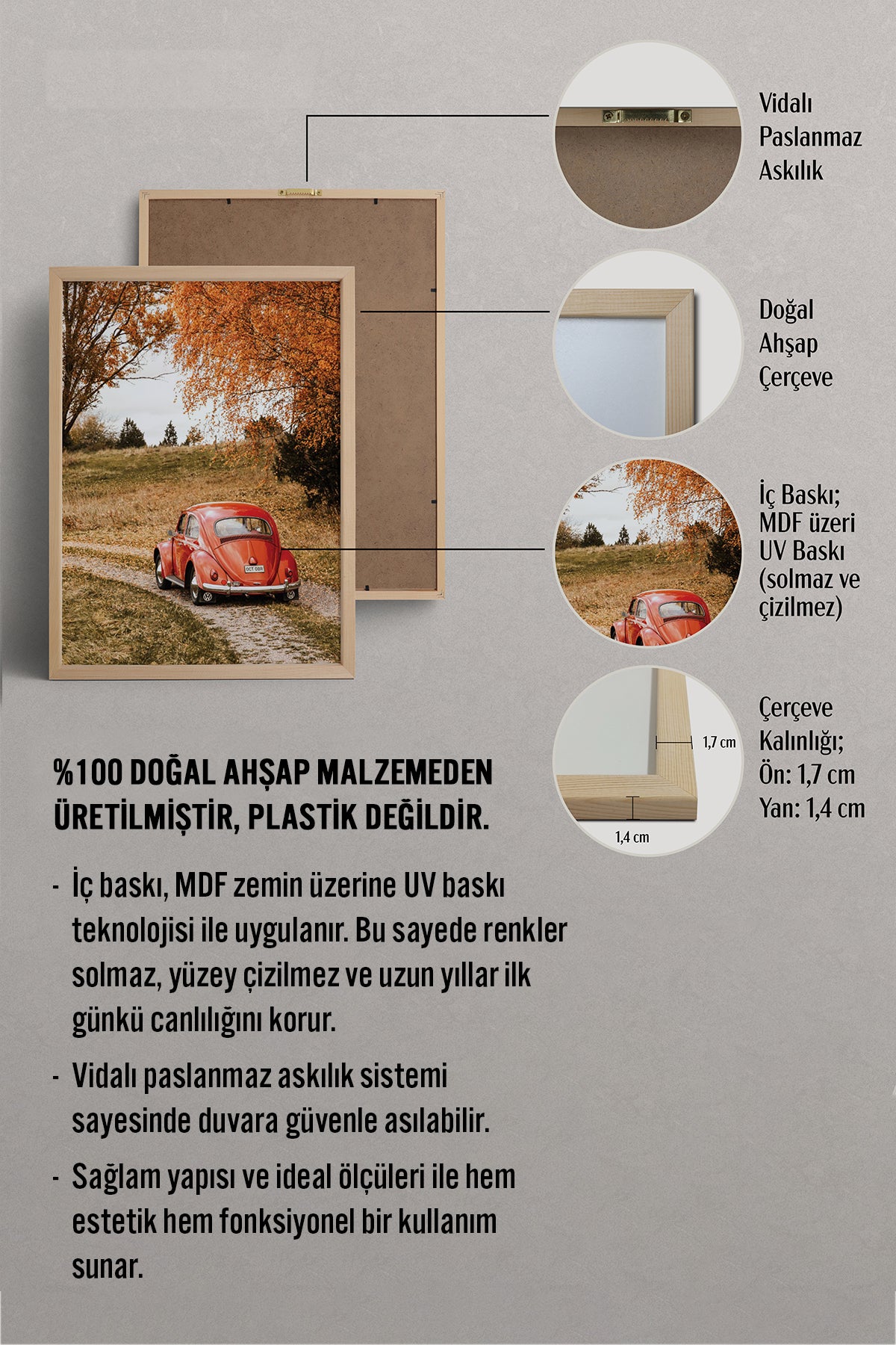 HOMEPACK Ahşap Çerçeveli Tablo Çerçeveli Poster Sanatsal Modern Duvar Dekoru BEK-8290