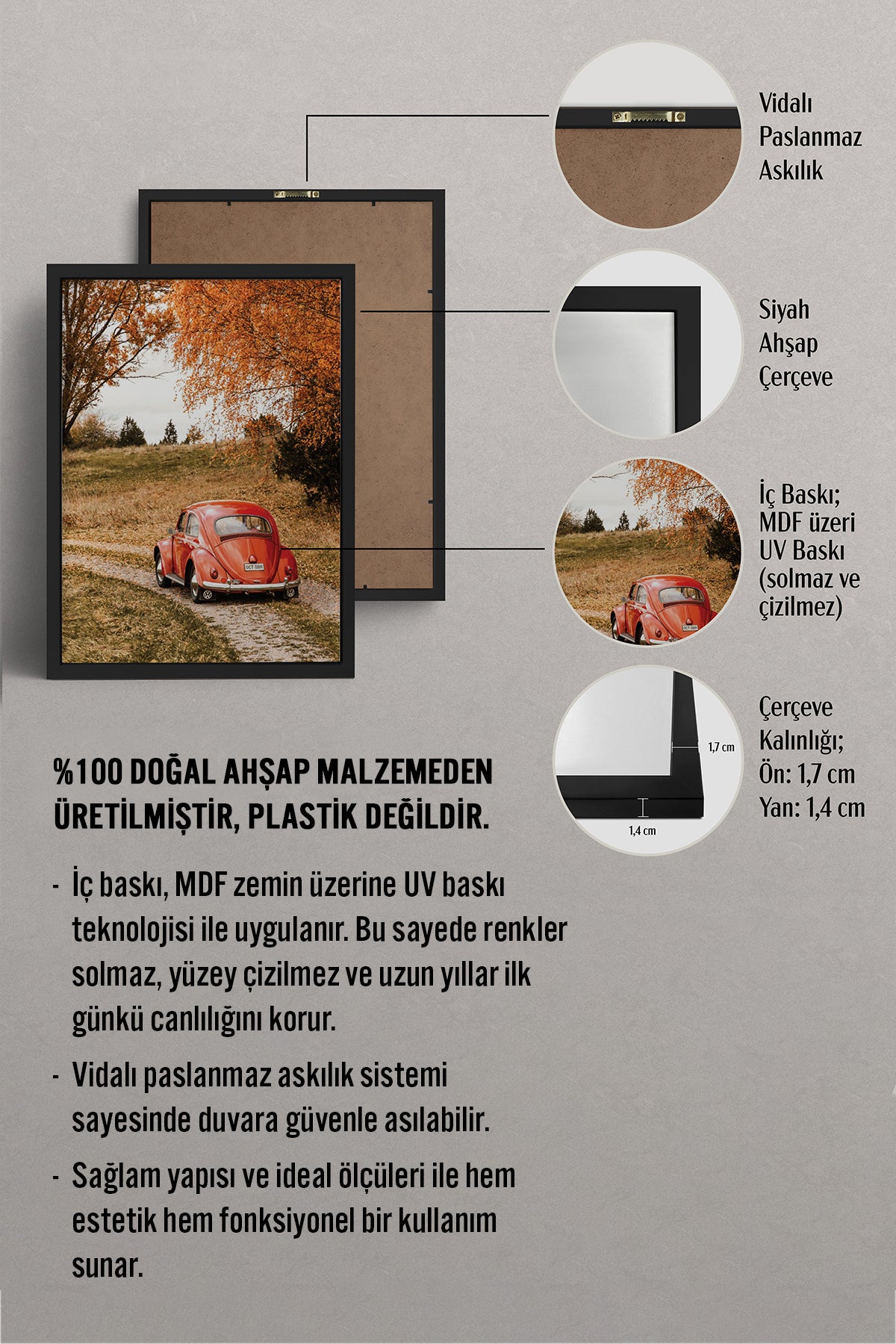 HOMEPACK Ahşap Çerçeveli Tablo Çerçeveli Poster Sanatsal Modern Duvar Dekoru BEK-8290