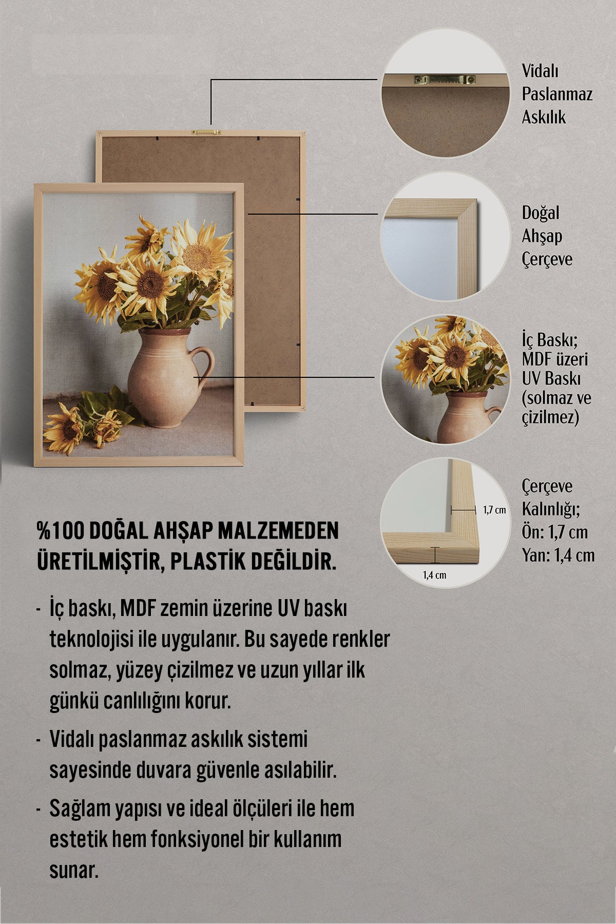 HOMEPACK Ahşap Çerçeveli Tablo Çerçeveli Poster Sanatsal Modern Duvar Dekoru BEK-8292