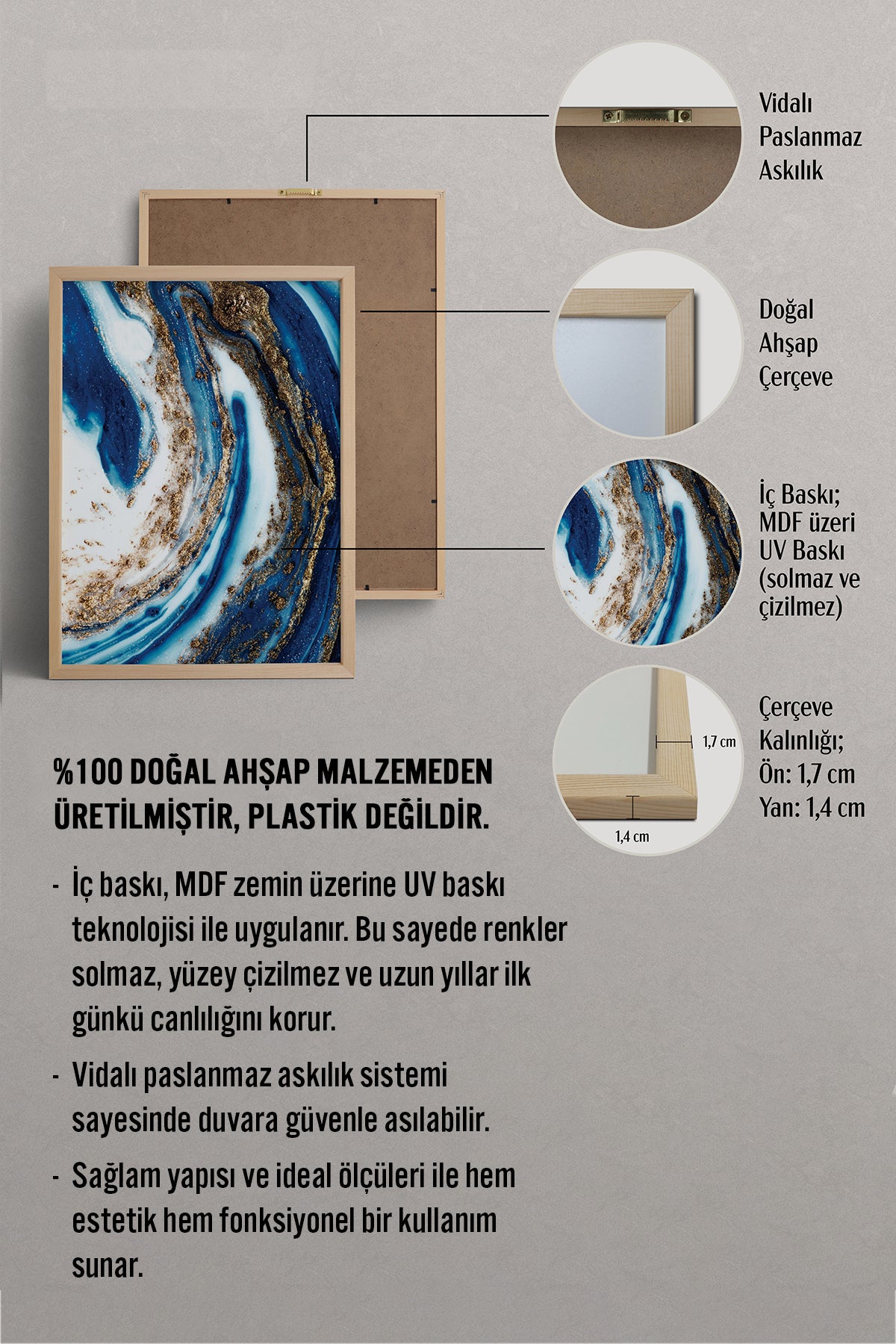 HOMEPACK Ahşap Çerçeveli Tablo Çerçeveli Poster Sanatsal Modern Duvar Dekoru BEK-8296
