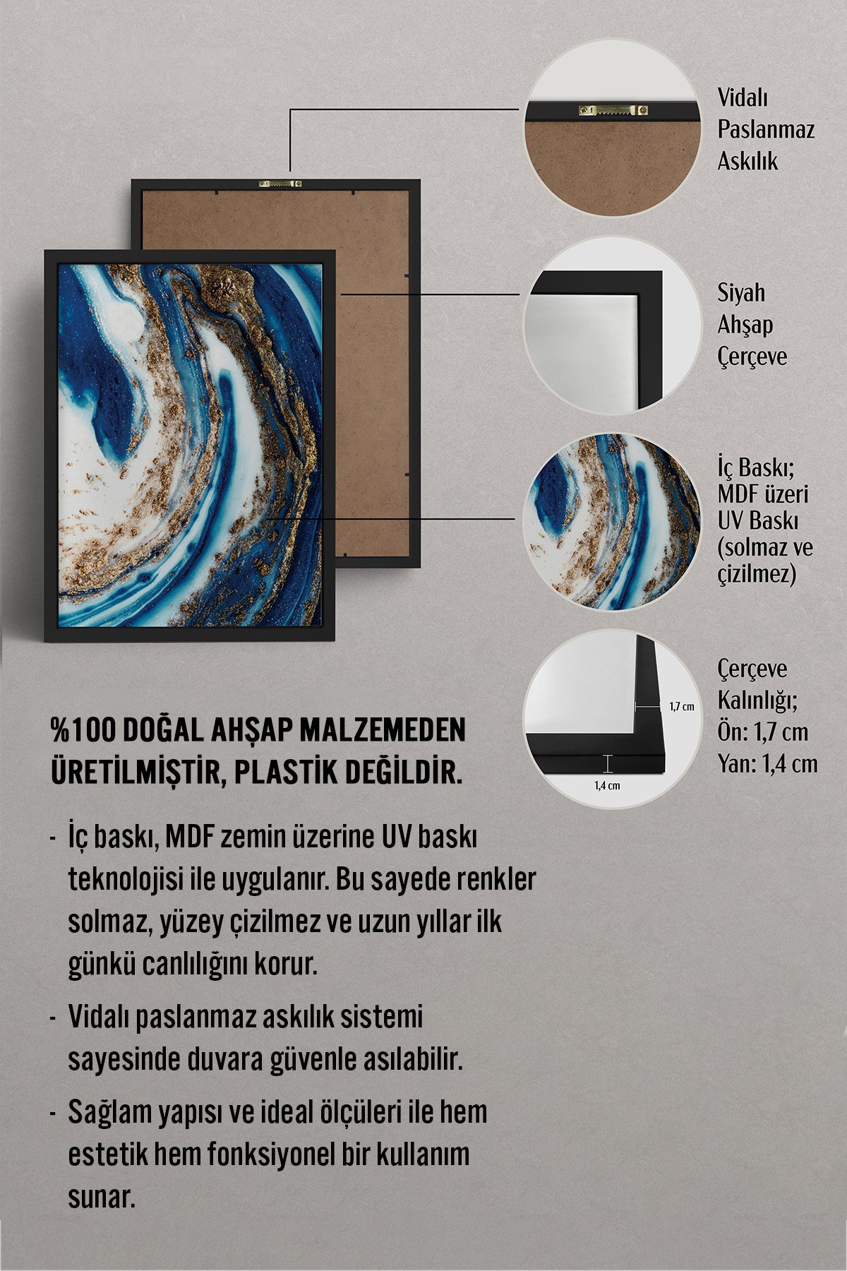 HOMEPACK Ahşap Çerçeveli Tablo Çerçeveli Poster Sanatsal Modern Duvar Dekoru BEK-8296