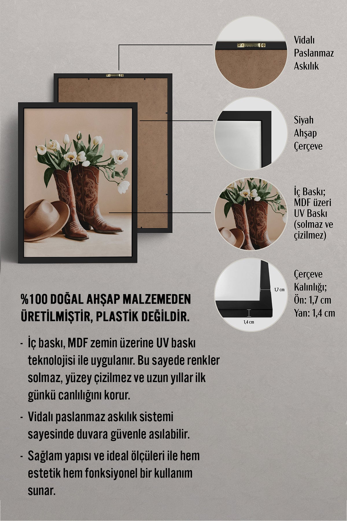 HOMEPACK Ahşap Çerçeveli Tablo Çerçeveli Poster Sanatsal Modern Duvar Dekoru BEK-8299
