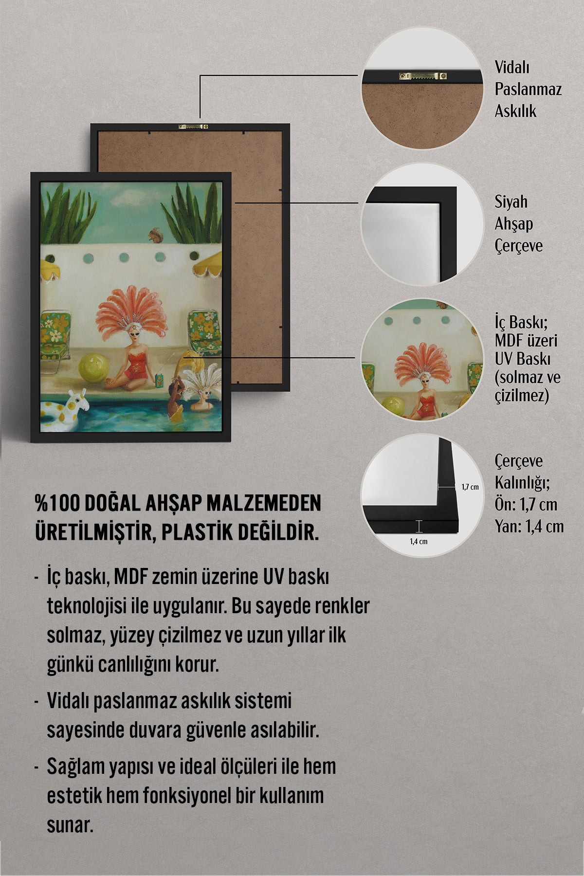HOMEPACK Ahşap Çerçeveli Tablo Çerçeveli Poster Sanatsal Modern Duvar Dekoru BEK-8302