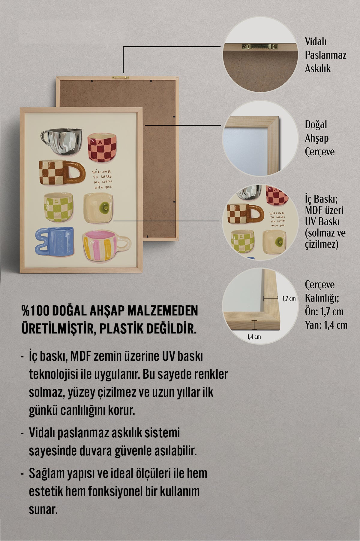 HOMEPACK Ahşap Çerçeveli Tablo Çerçeveli Poster Sanatsal Modern Duvar Dekoru BEK-8304