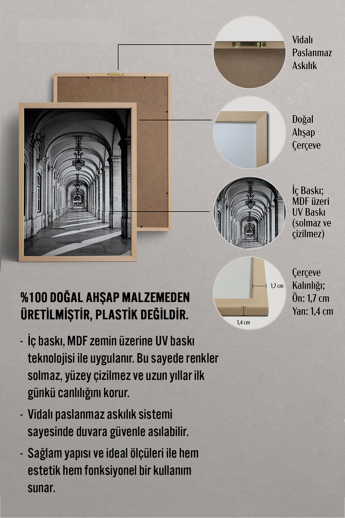 HOMEPACK Ahşap Çerçeveli Tablo Çerçeveli Poster Sanatsal Modern Duvar Dekoru BEK-8305