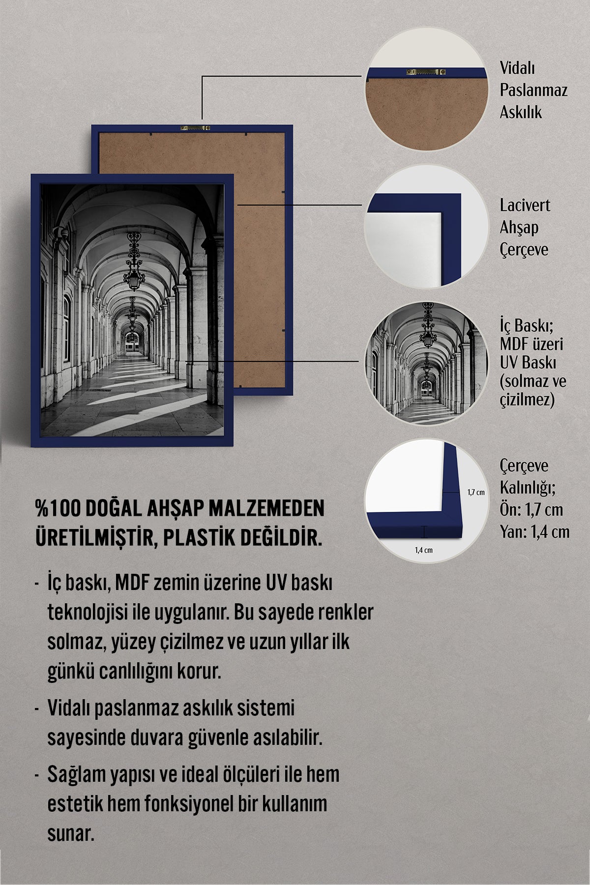 HOMEPACK Ahşap Çerçeveli Tablo Çerçeveli Poster Sanatsal Modern Duvar Dekoru BEK-8305