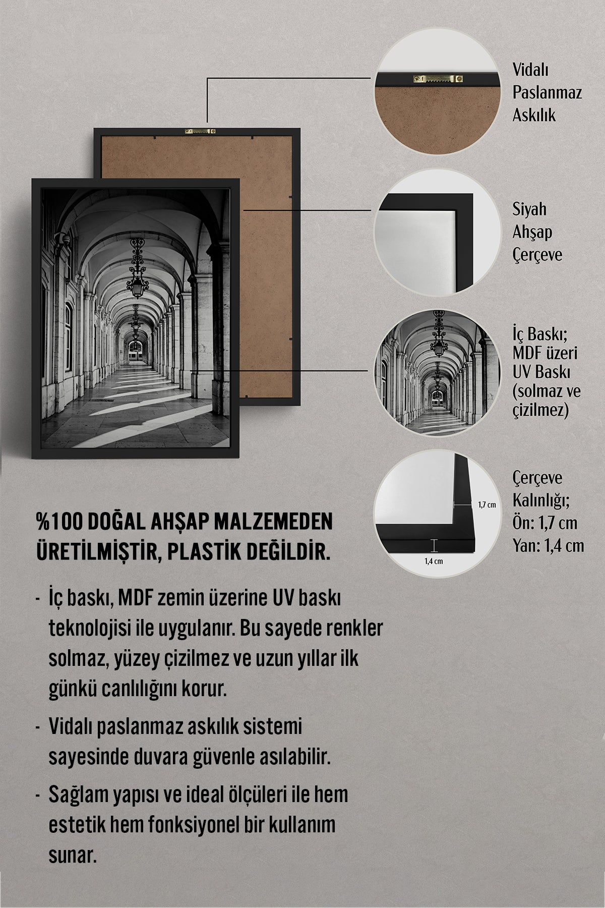 HOMEPACK Ahşap Çerçeveli Tablo Çerçeveli Poster Sanatsal Modern Duvar Dekoru BEK-8305